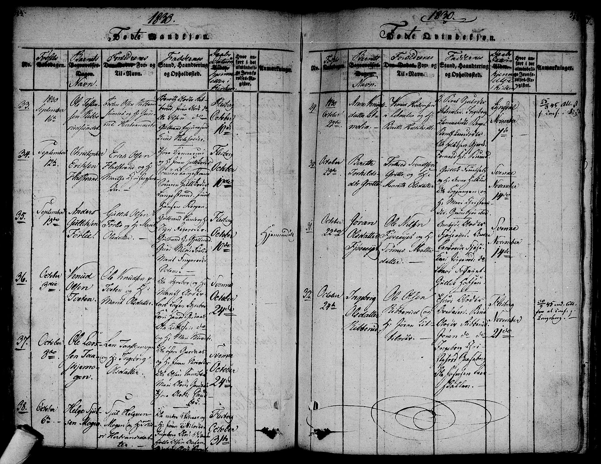 Flesberg kirkebøker, AV/SAKO-A-18/F/Fa/L0005: Parish register (official) no. I 5, 1816-1834, p. 313-314