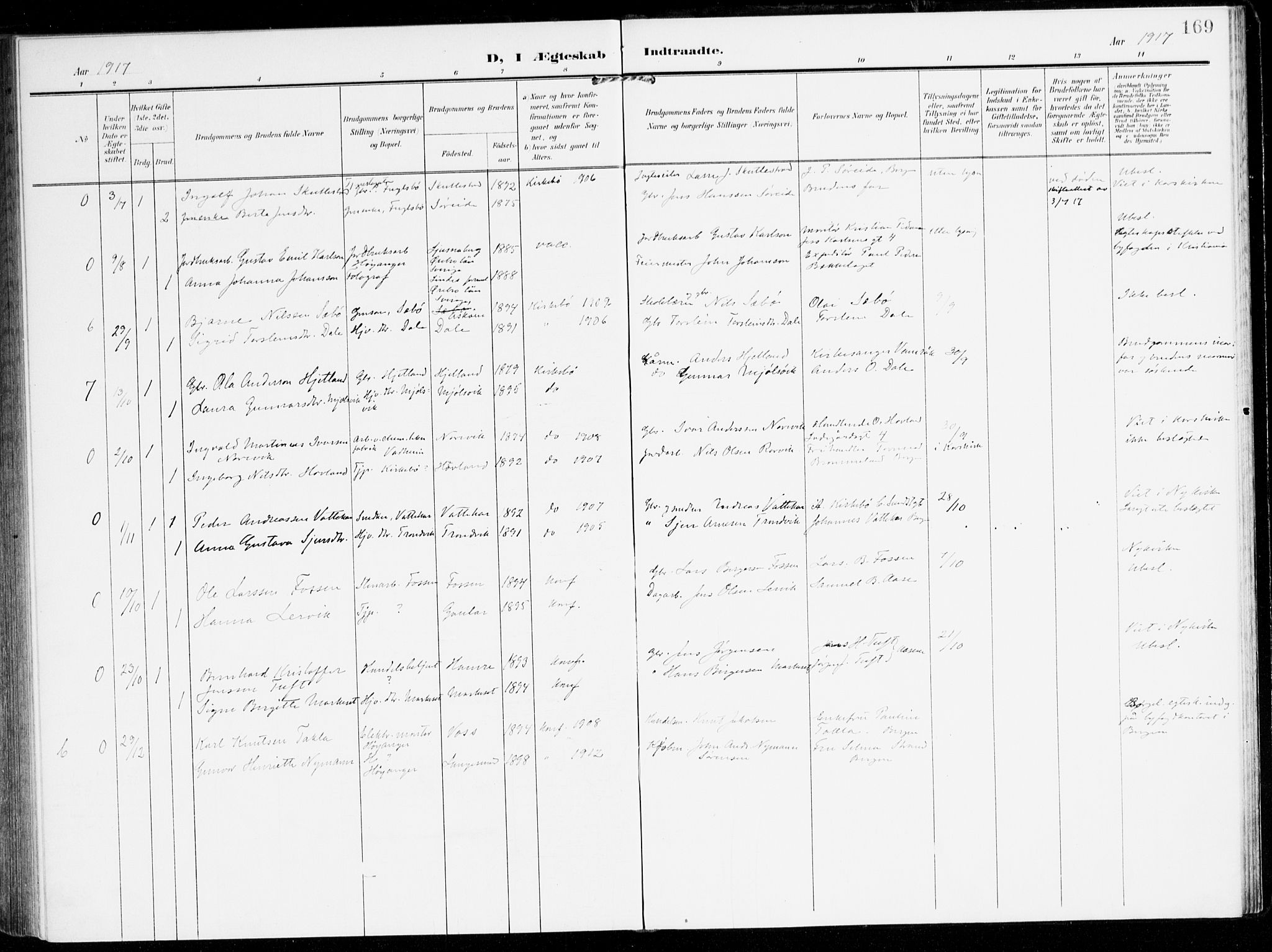 Lavik sokneprestembete, AV/SAB-A-80901: Parish register (official) no. C 2, 1904-1921, p. 169