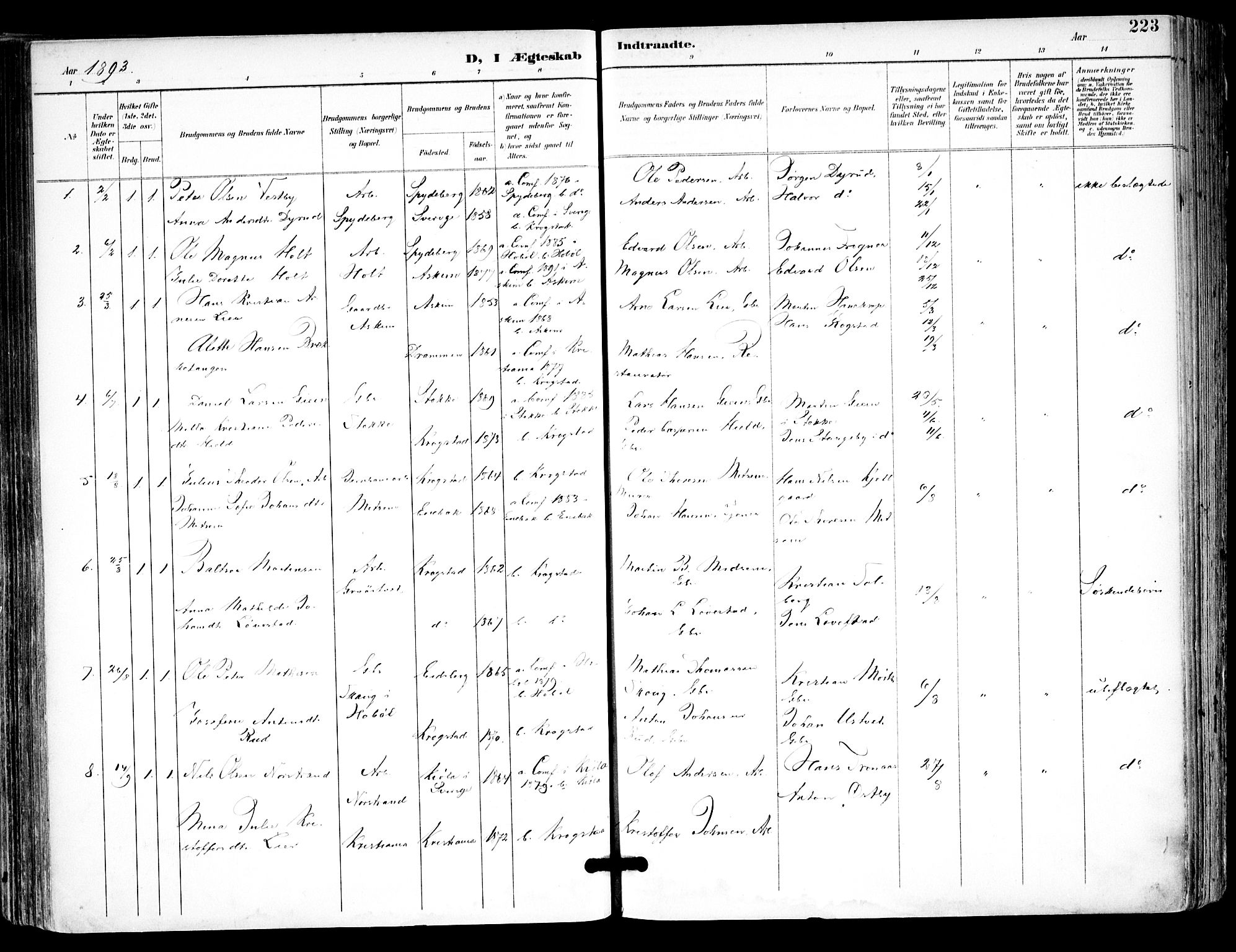 Kråkstad prestekontor Kirkebøker, AV/SAO-A-10125a/F/Fa/L0010: Parish register (official) no. I 10, 1893-1931, p. 223