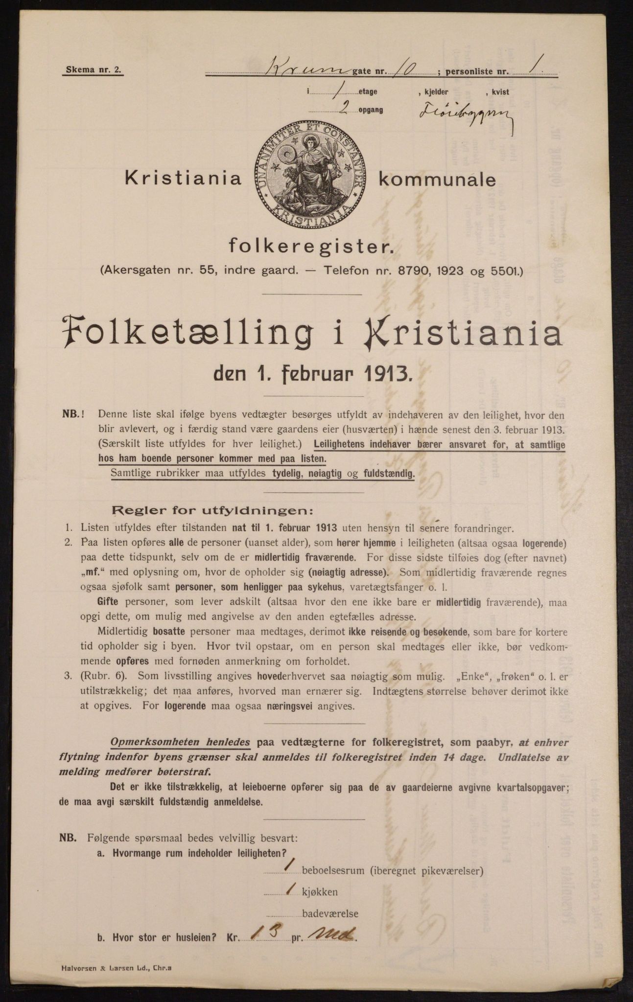 OBA, Municipal Census 1913 for Kristiania, 1913, p. 54643