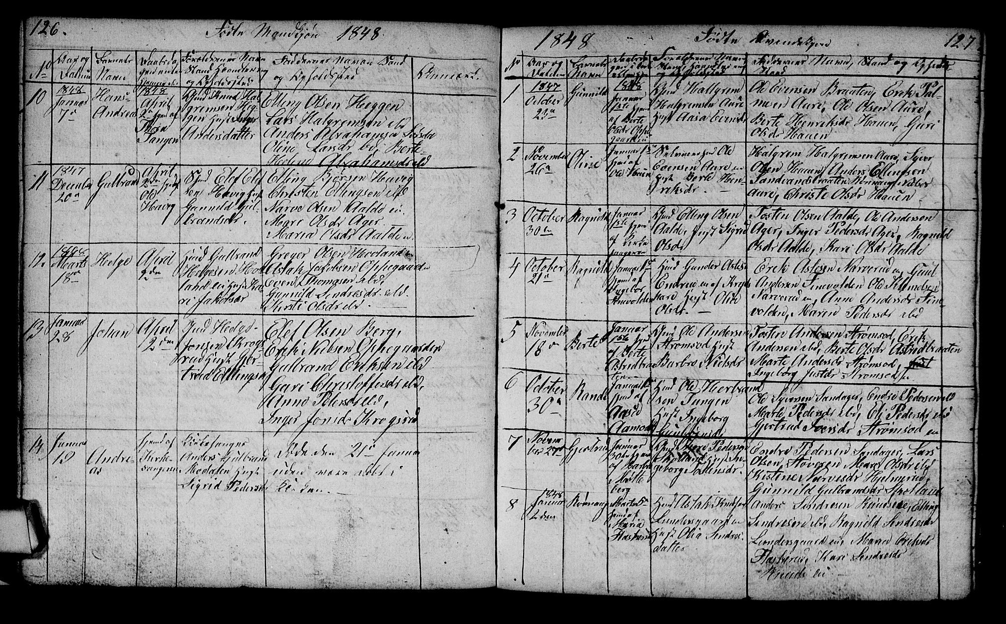 Lunder kirkebøker, AV/SAKO-A-629/G/Ga/L0001: Parish register (copy) no. I 1, 1832-1849, p. 126-127