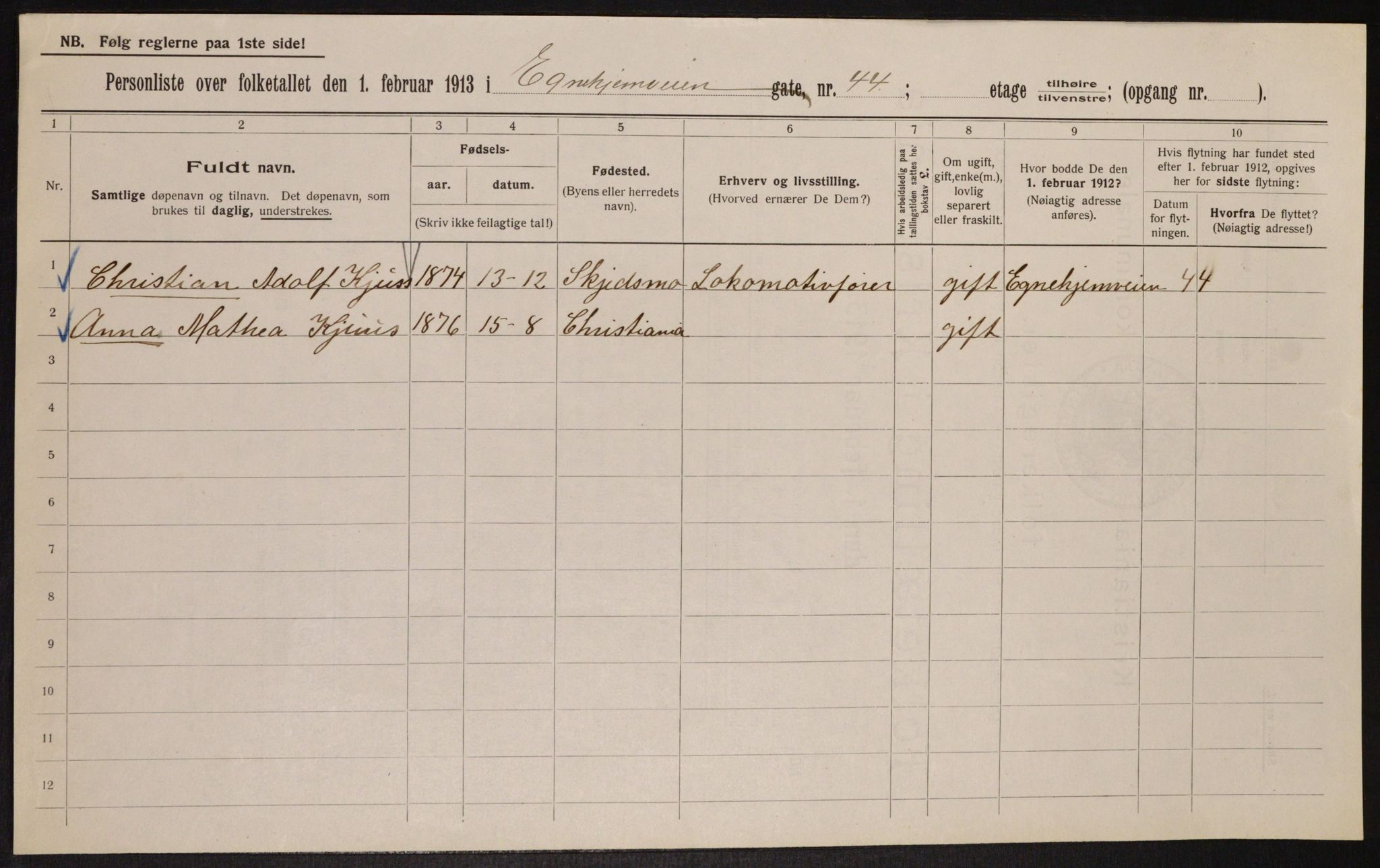 OBA, Municipal Census 1913 for Kristiania, 1913, p. 19043