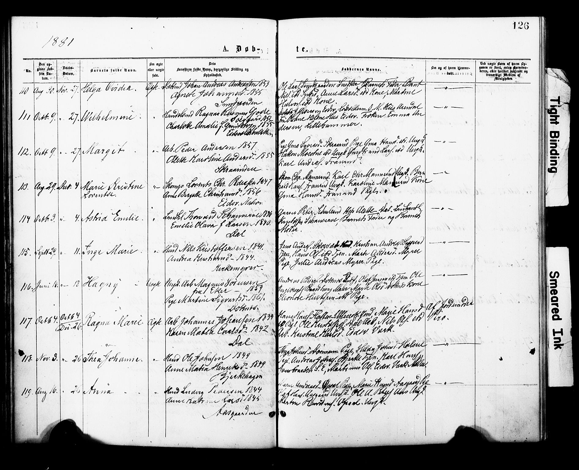 Eidsvoll prestekontor Kirkebøker, AV/SAO-A-10888/F/Fa/L0001: Parish register (official) no. I 1, 1877-1881, p. 126