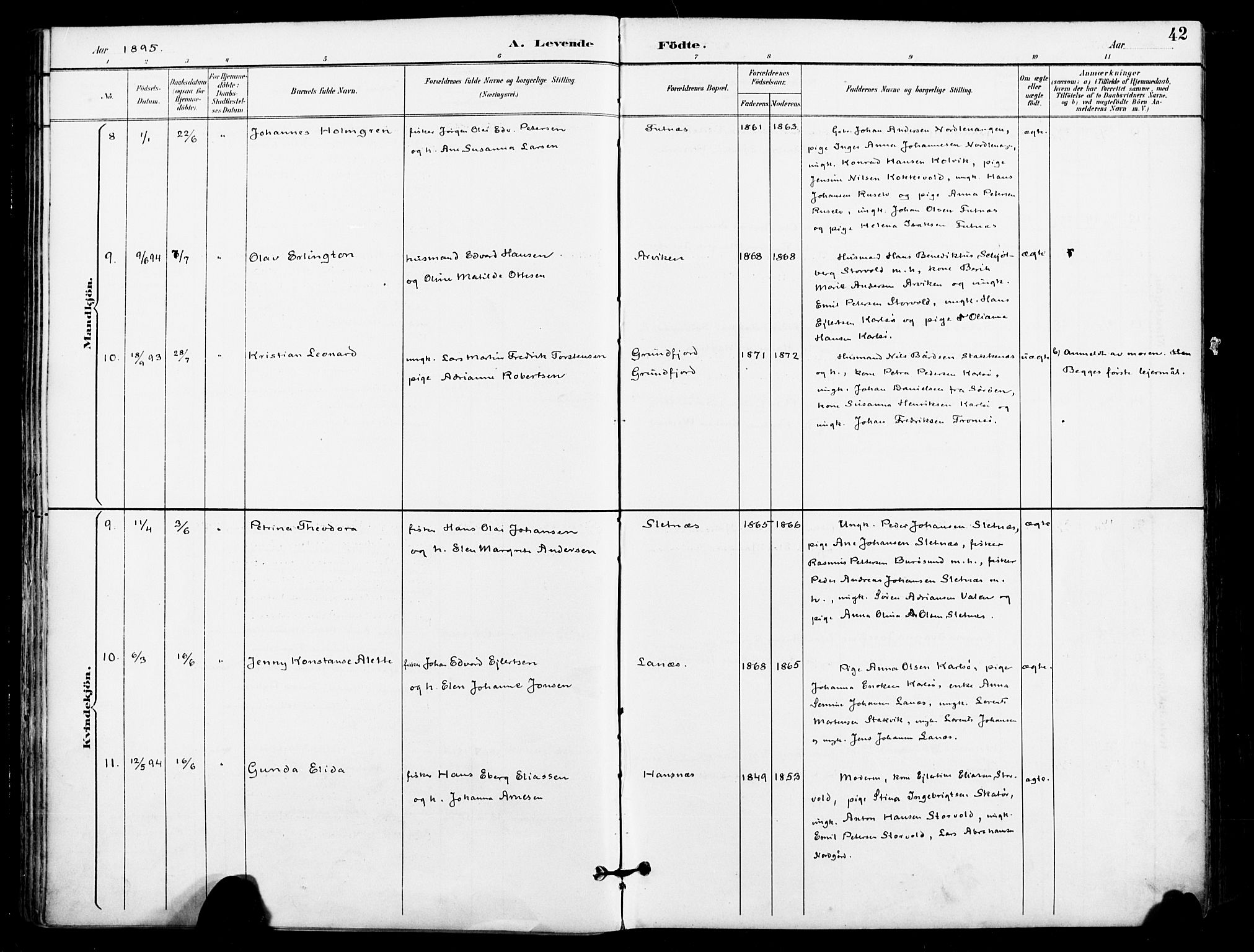 Karlsøy sokneprestembete, SATØ/S-1299/H/Ha/Haa/L0007kirke: Parish register (official) no. 7, 1891-1902, p. 42