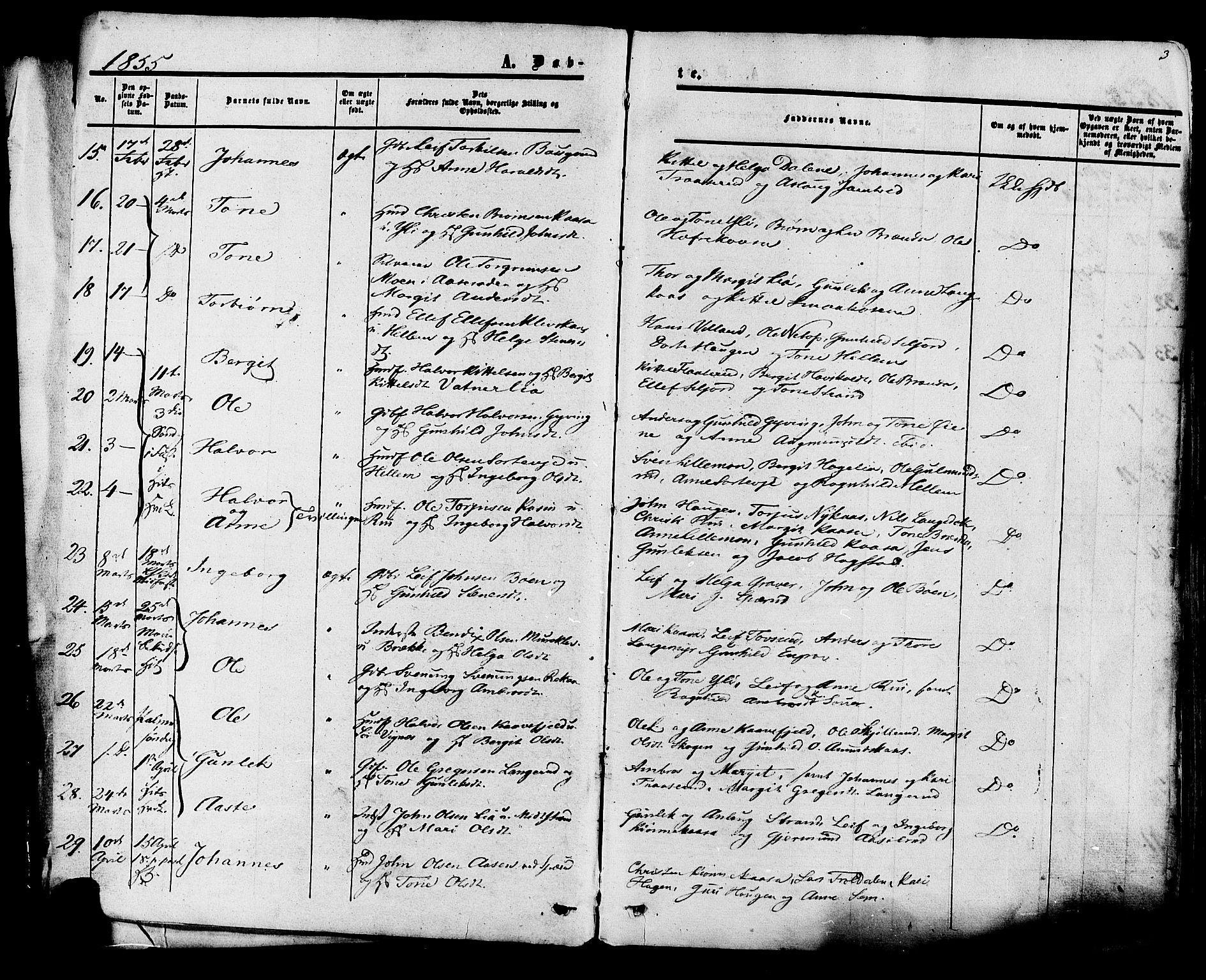 Heddal kirkebøker, AV/SAKO-A-268/F/Fa/L0007: Parish register (official) no. I 7, 1855-1877, p. 3