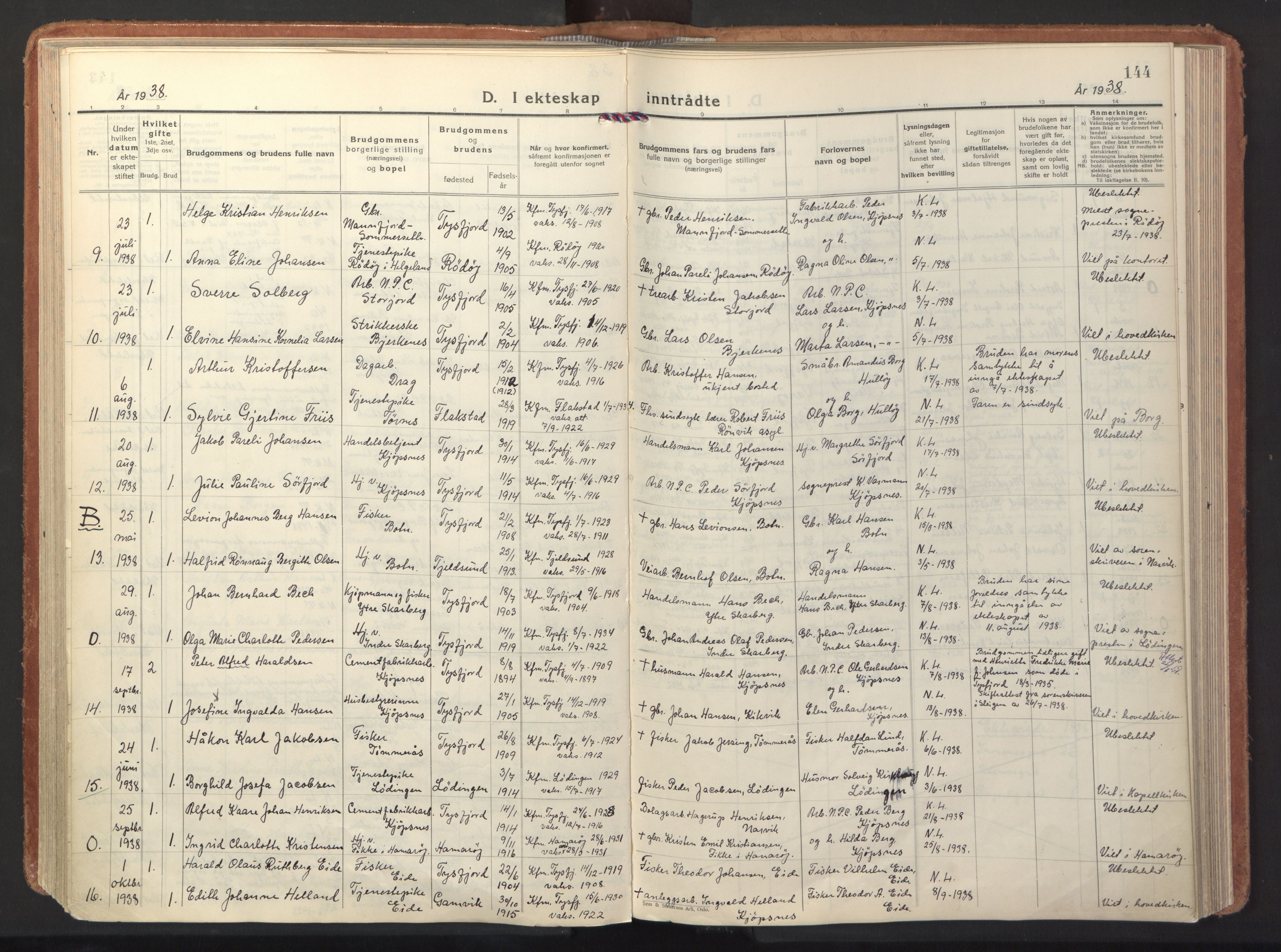 Ministerialprotokoller, klokkerbøker og fødselsregistre - Nordland, AV/SAT-A-1459/861/L0874: Parish register (official) no. 861A09, 1932-1939, p. 144