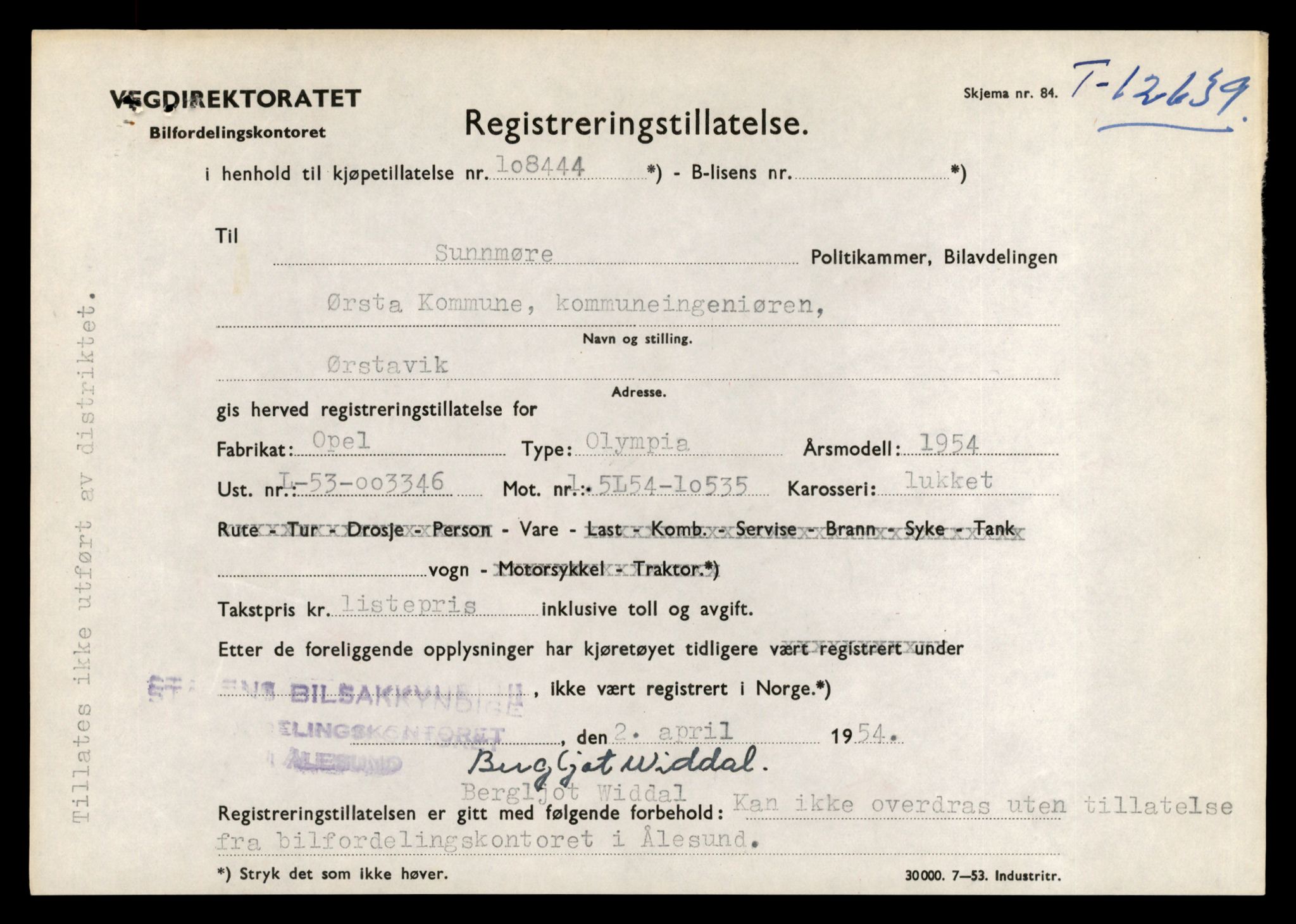 Møre og Romsdal vegkontor - Ålesund trafikkstasjon, AV/SAT-A-4099/F/Fe/L0034: Registreringskort for kjøretøy T 12500 - T 12652, 1927-1998, p. 2738