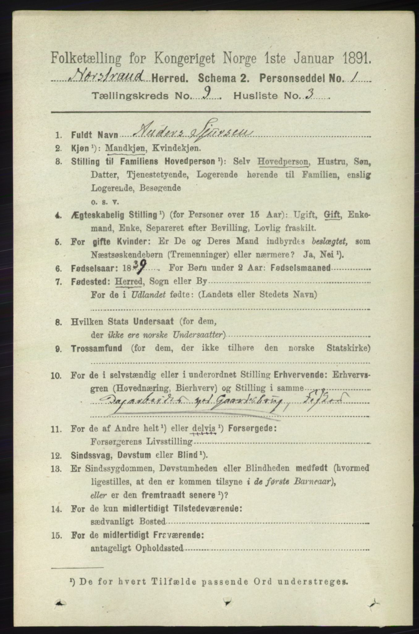 RA, 1891 census for 1139 Nedstrand, 1891, p. 1669