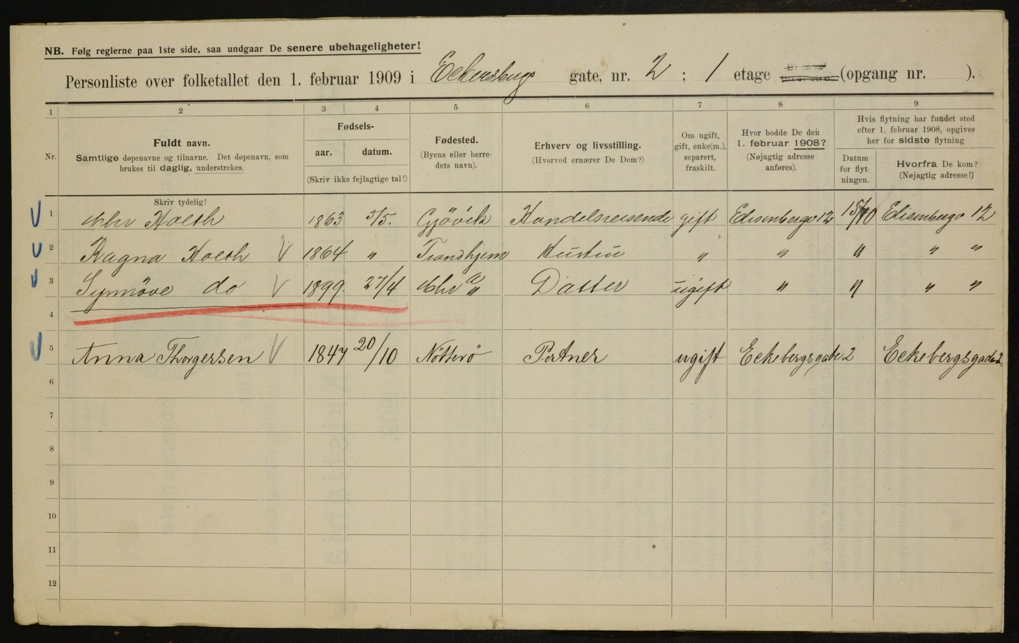 OBA, Municipal Census 1909 for Kristiania, 1909, p. 16605