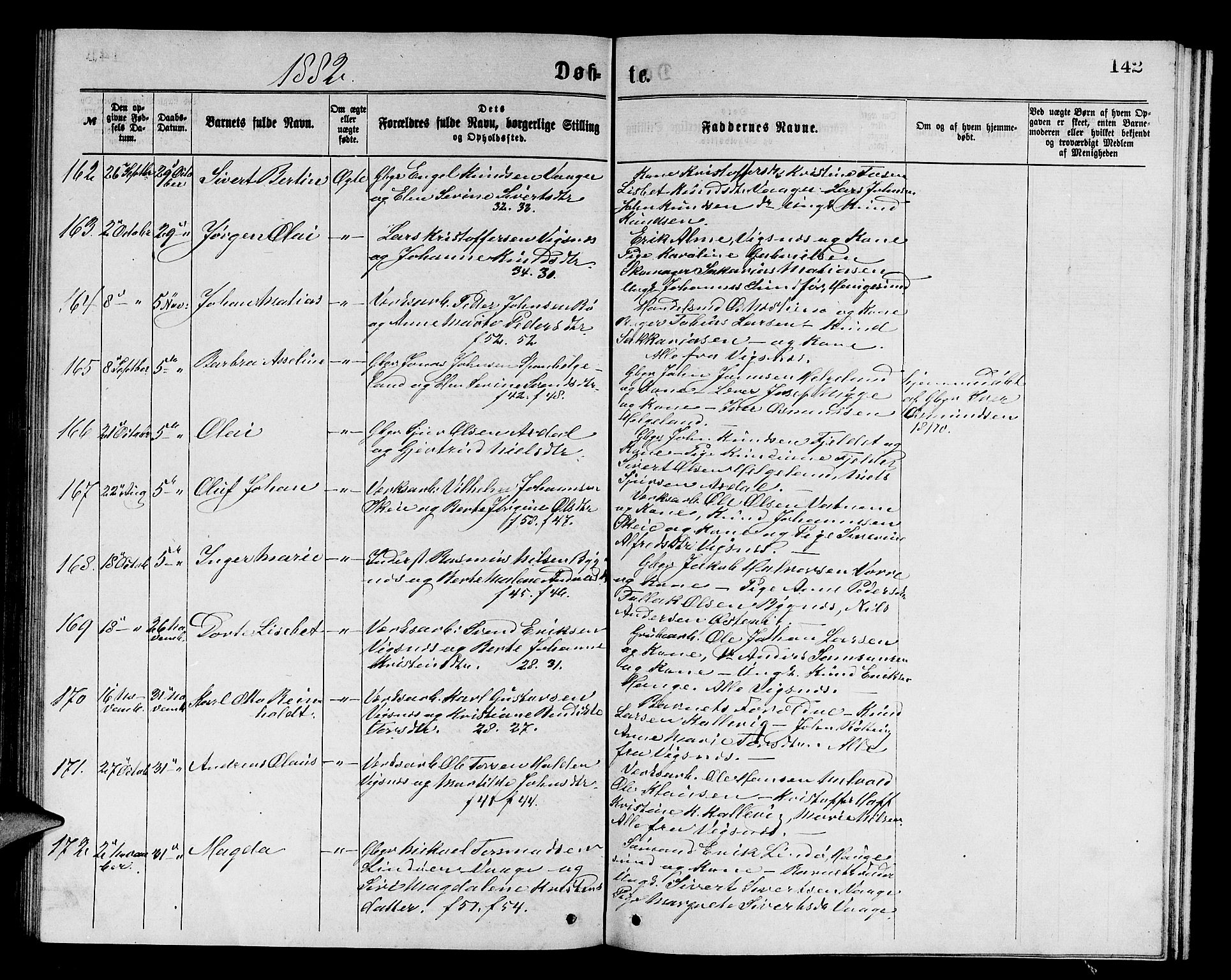 Avaldsnes sokneprestkontor, SAST/A -101851/H/Ha/Hab/L0005: Parish register (copy) no. B 5, 1871-1885, p. 142