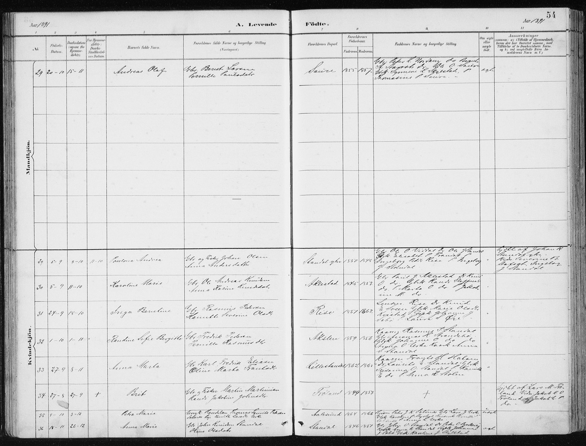 Ministerialprotokoller, klokkerbøker og fødselsregistre - Møre og Romsdal, AV/SAT-A-1454/515/L0215: Parish register (copy) no. 515C02, 1884-1906, p. 54