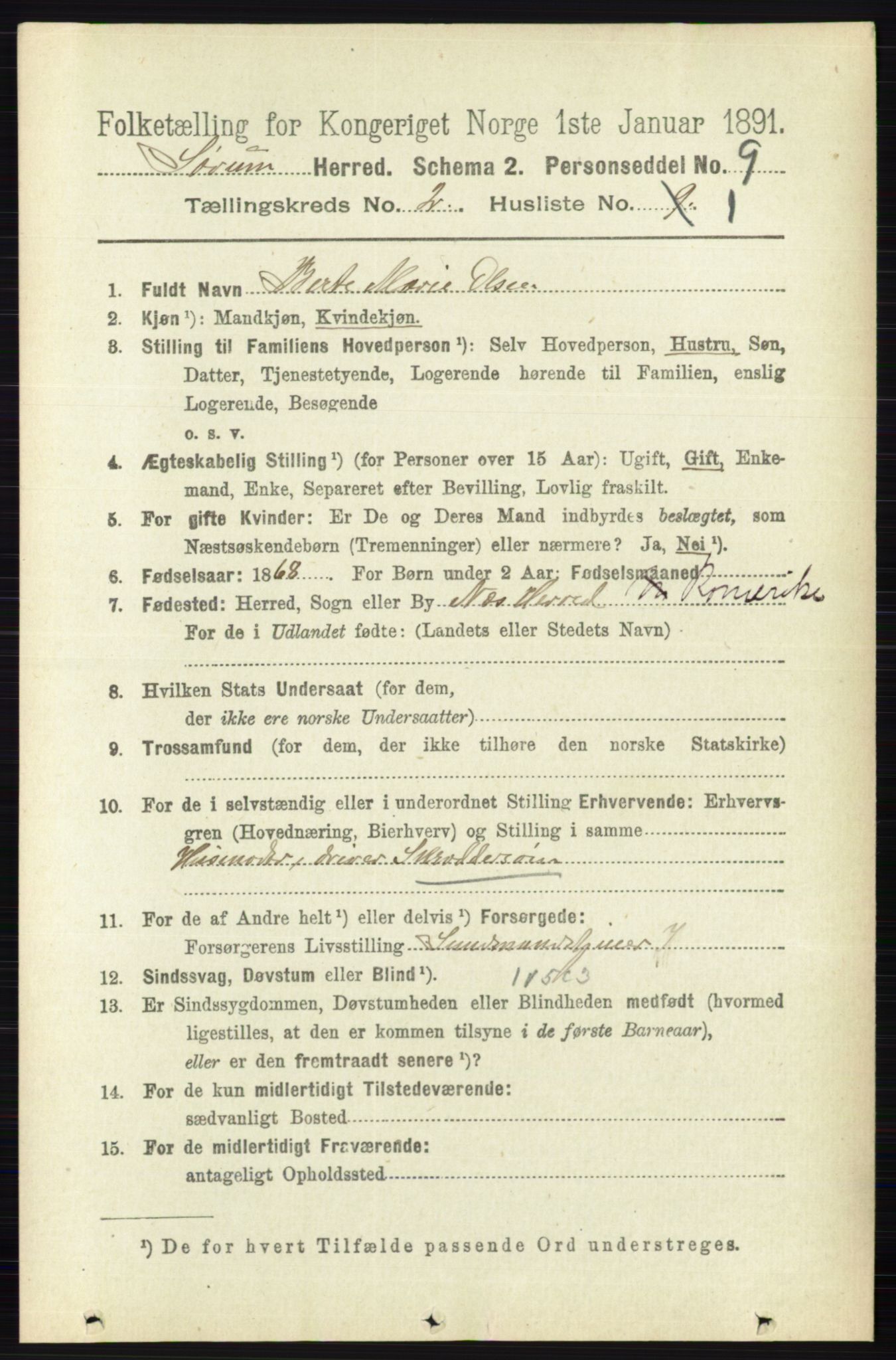 RA, 1891 census for 0226 Sørum, 1891, p. 673