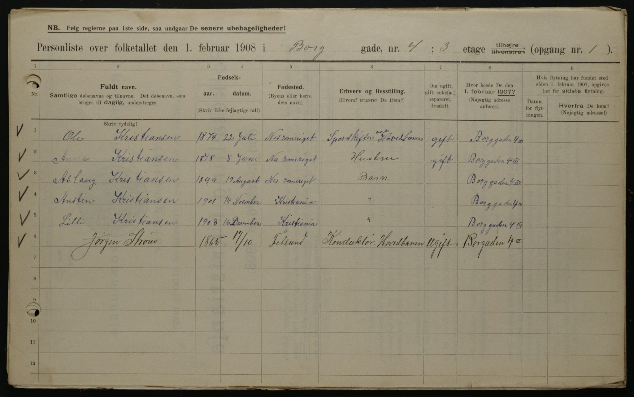 OBA, Municipal Census 1908 for Kristiania, 1908, p. 7505