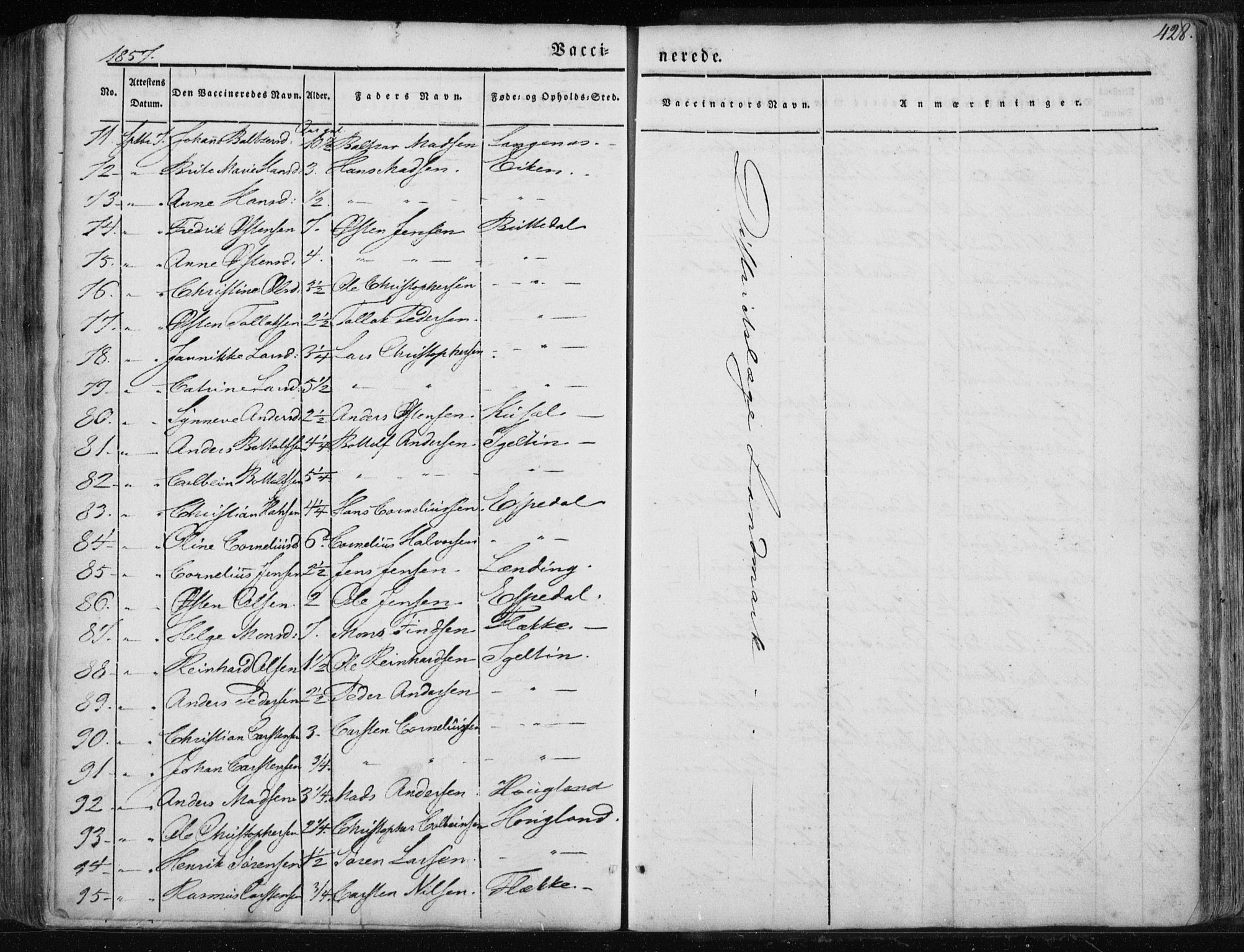 Fjaler sokneprestembete, AV/SAB-A-79801/H/Haa/Haaa/L0006: Parish register (official) no. A 6, 1835-1884, p. 428