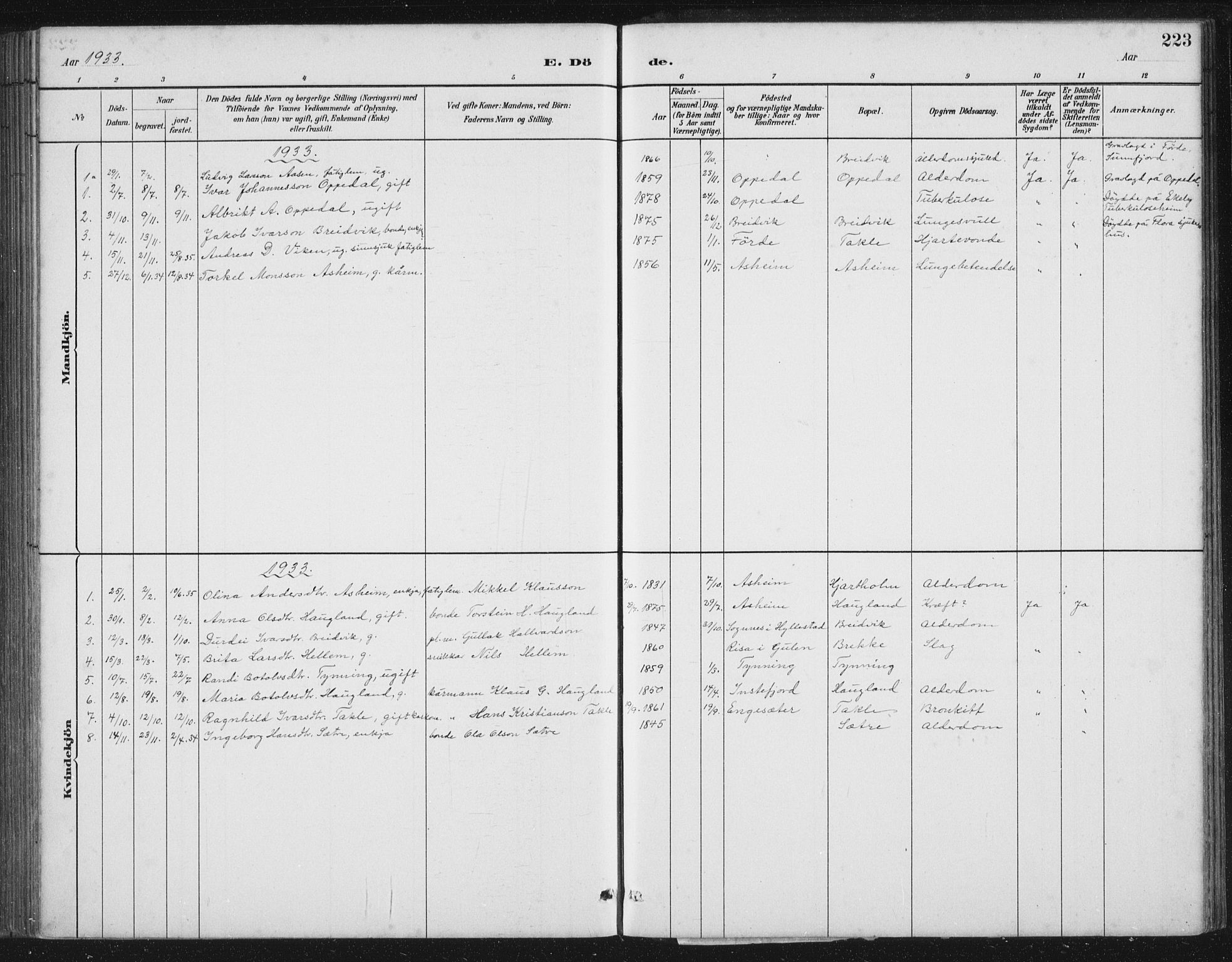 Gulen sokneprestembete, SAB/A-80201/H/Hab/Habc/L0002: Parish register (copy) no. C 2, 1880-1938, p. 223