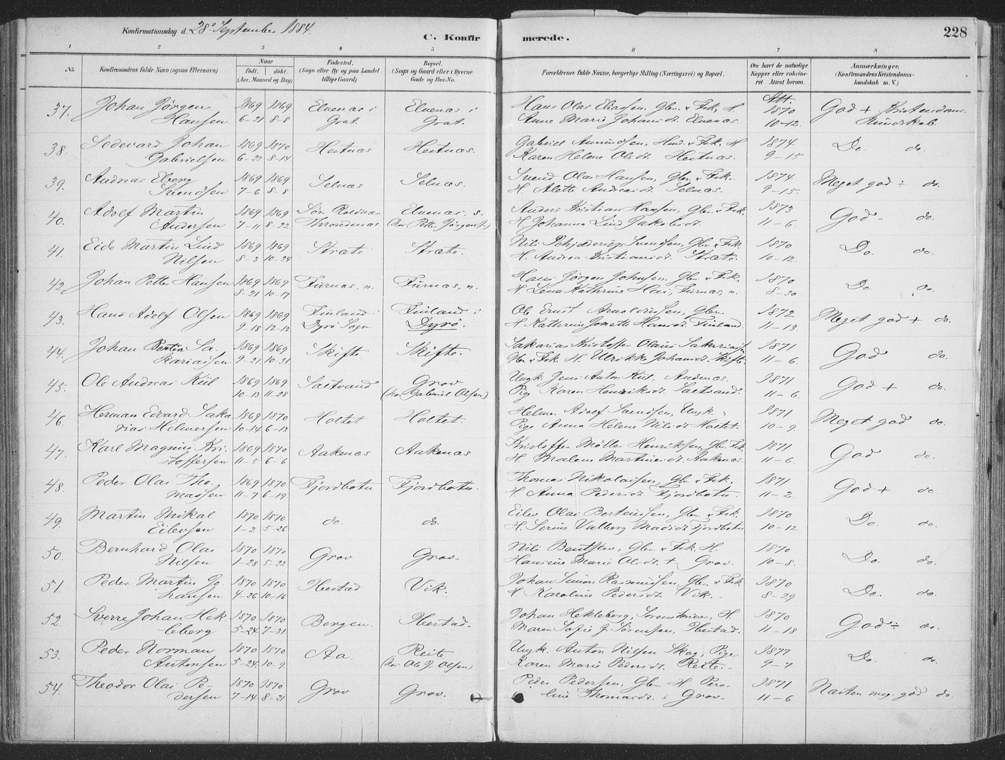 Ibestad sokneprestembete, AV/SATØ-S-0077/H/Ha/Haa/L0011kirke: Parish register (official) no. 11, 1880-1889, p. 228