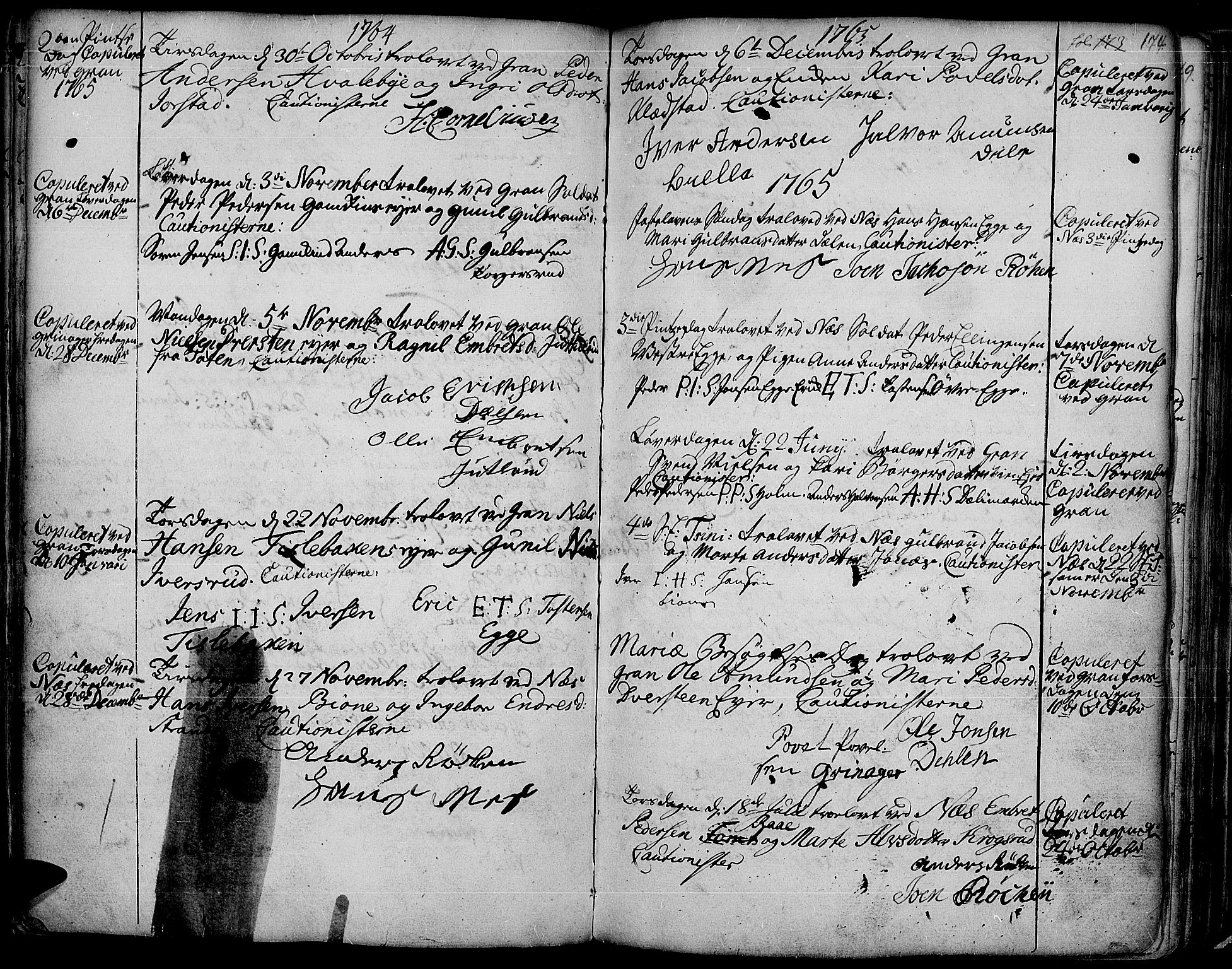 Gran prestekontor, SAH/PREST-112/H/Ha/Haa/L0004: Parish register (official) no. 4, 1759-1775, p. 174