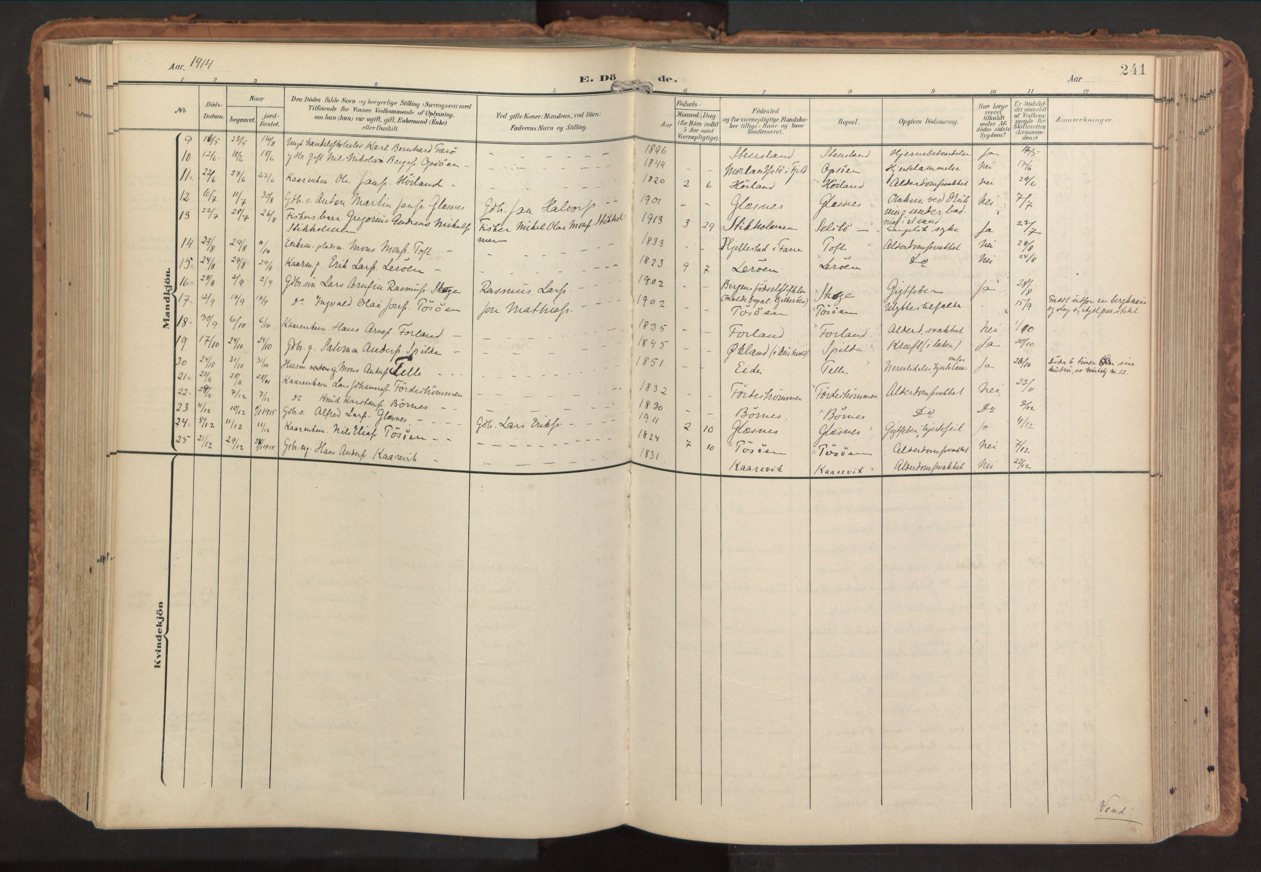 Sund sokneprestembete, SAB/A-99930: Parish register (official) no. B 2, 1907-1926, p. 241