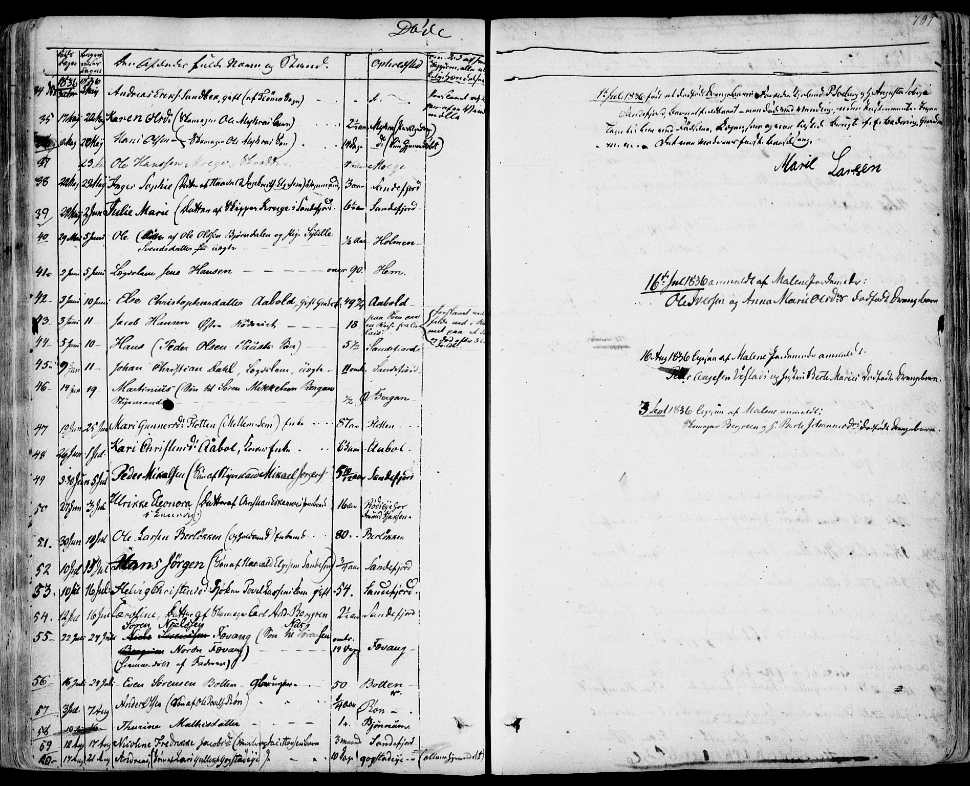 Sandar kirkebøker, AV/SAKO-A-243/F/Fa/L0005: Parish register (official) no. 5, 1832-1847, p. 706-707