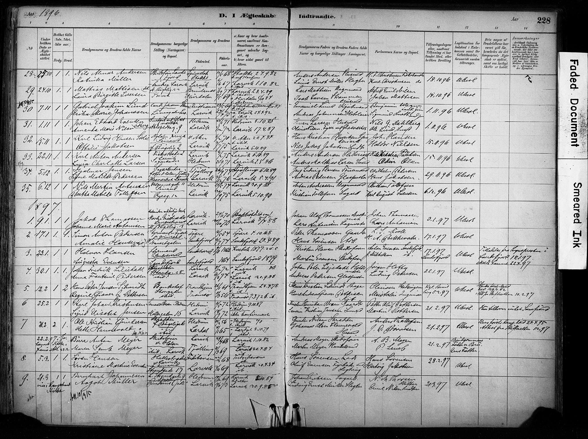 Larvik kirkebøker, SAKO/A-352/F/Fa/L0008: Parish register (official) no. I 8, 1884-1902, p. 228