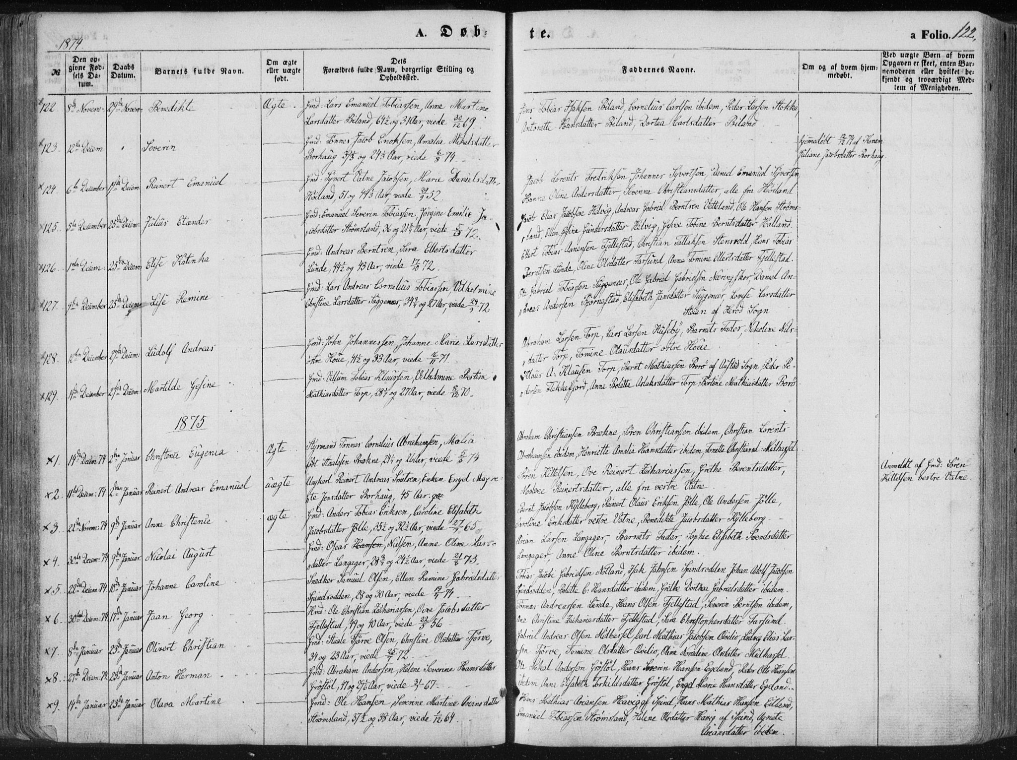 Lista sokneprestkontor, SAK/1111-0027/F/Fa/L0011: Parish register (official) no. A 11, 1861-1878, p. 122