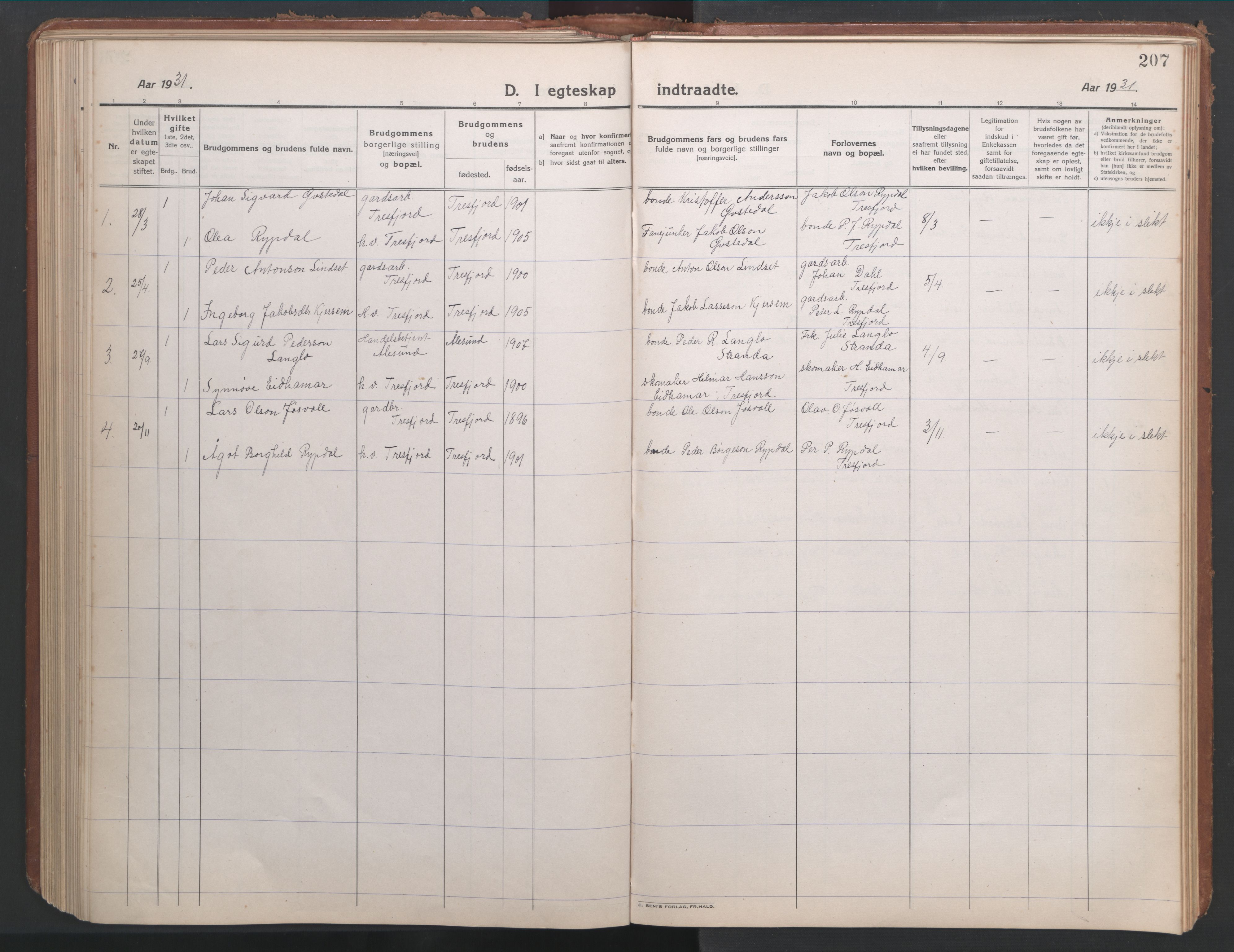 Ministerialprotokoller, klokkerbøker og fødselsregistre - Møre og Romsdal, SAT/A-1454/541/L0548: Parish register (copy) no. 541C03, 1921-1960, p. 207