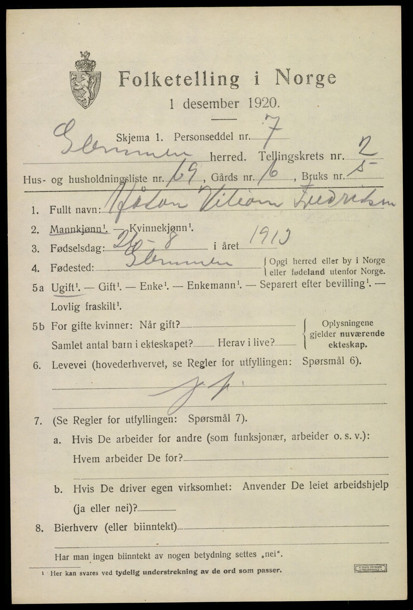 SAO, 1920 census for Glemmen, 1920, p. 5177