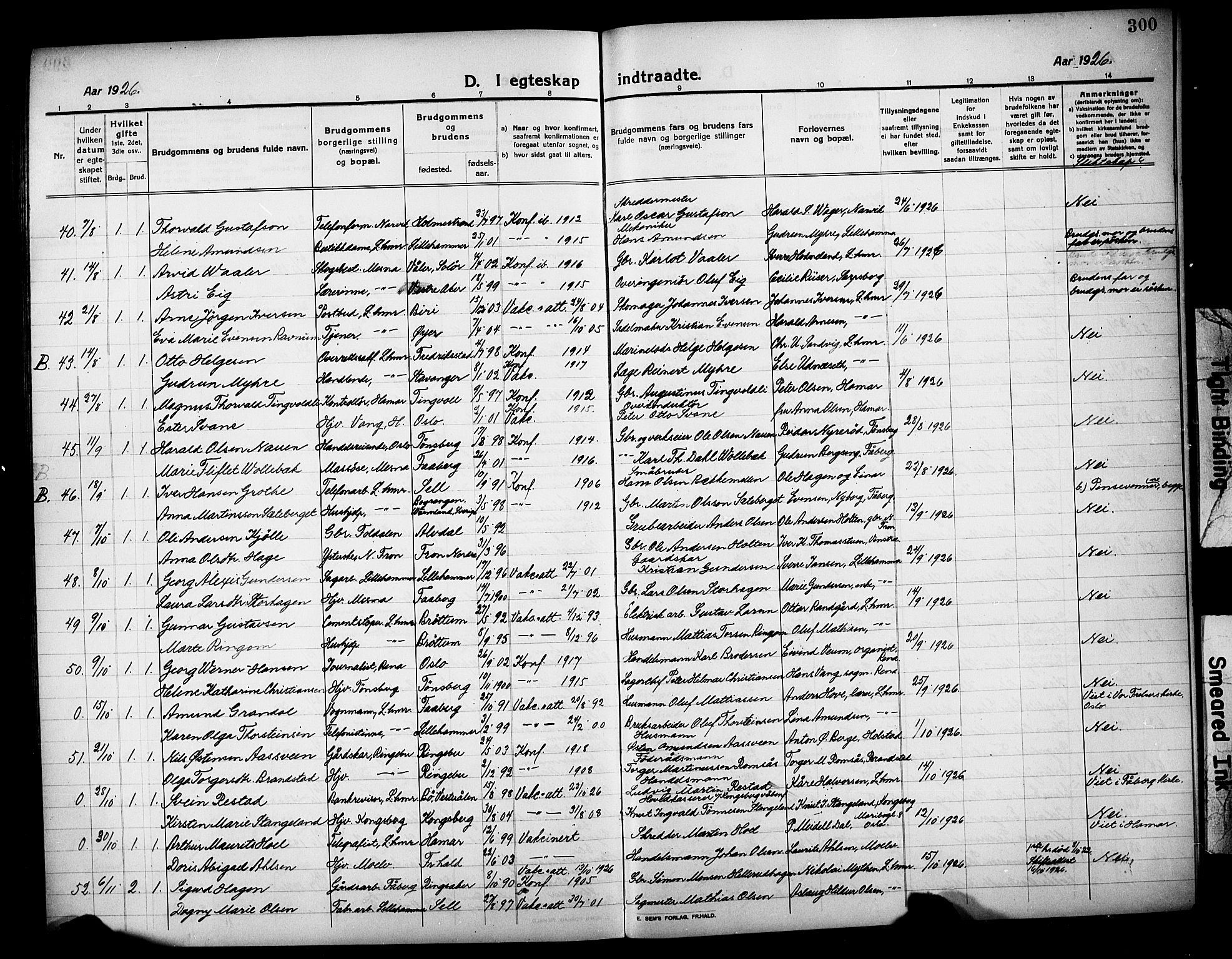 Lillehammer prestekontor, AV/SAH-PREST-088/H/Ha/Hab/L0002: Parish register (copy) no. 2, 1913-1929, p. 300