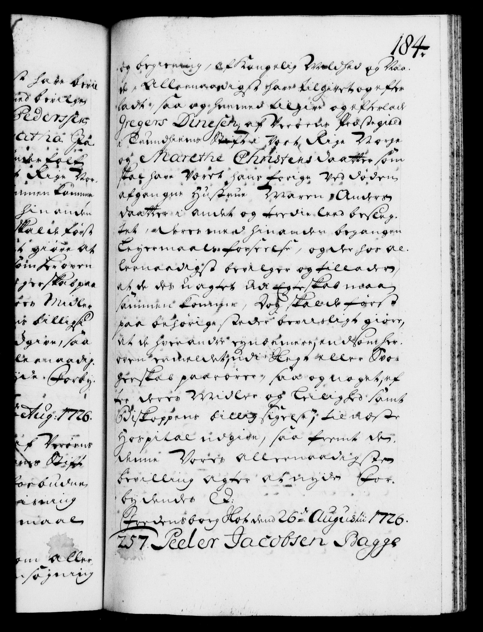 Danske Kanselli 1572-1799, AV/RA-EA-3023/F/Fc/Fca/Fcaa/L0025: Norske registre, 1726-1728, p. 184a