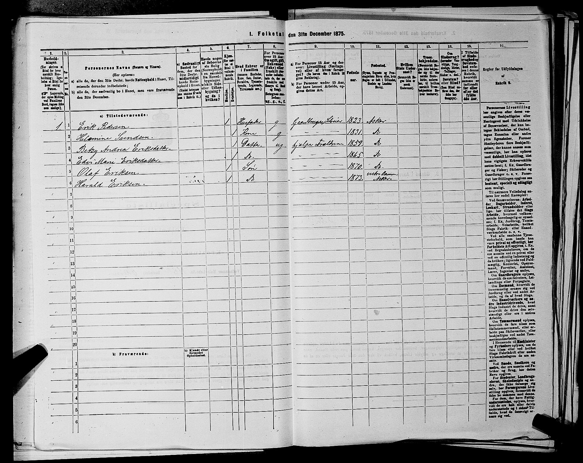 RA, 1875 census for 0220P Asker, 1875, p. 2497