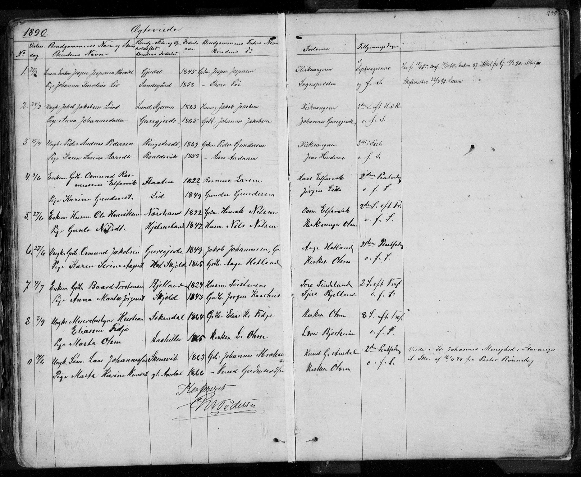 Nedstrand sokneprestkontor, SAST/A-101841/01/V: Parish register (copy) no. B 3, 1848-1933, p. 280
