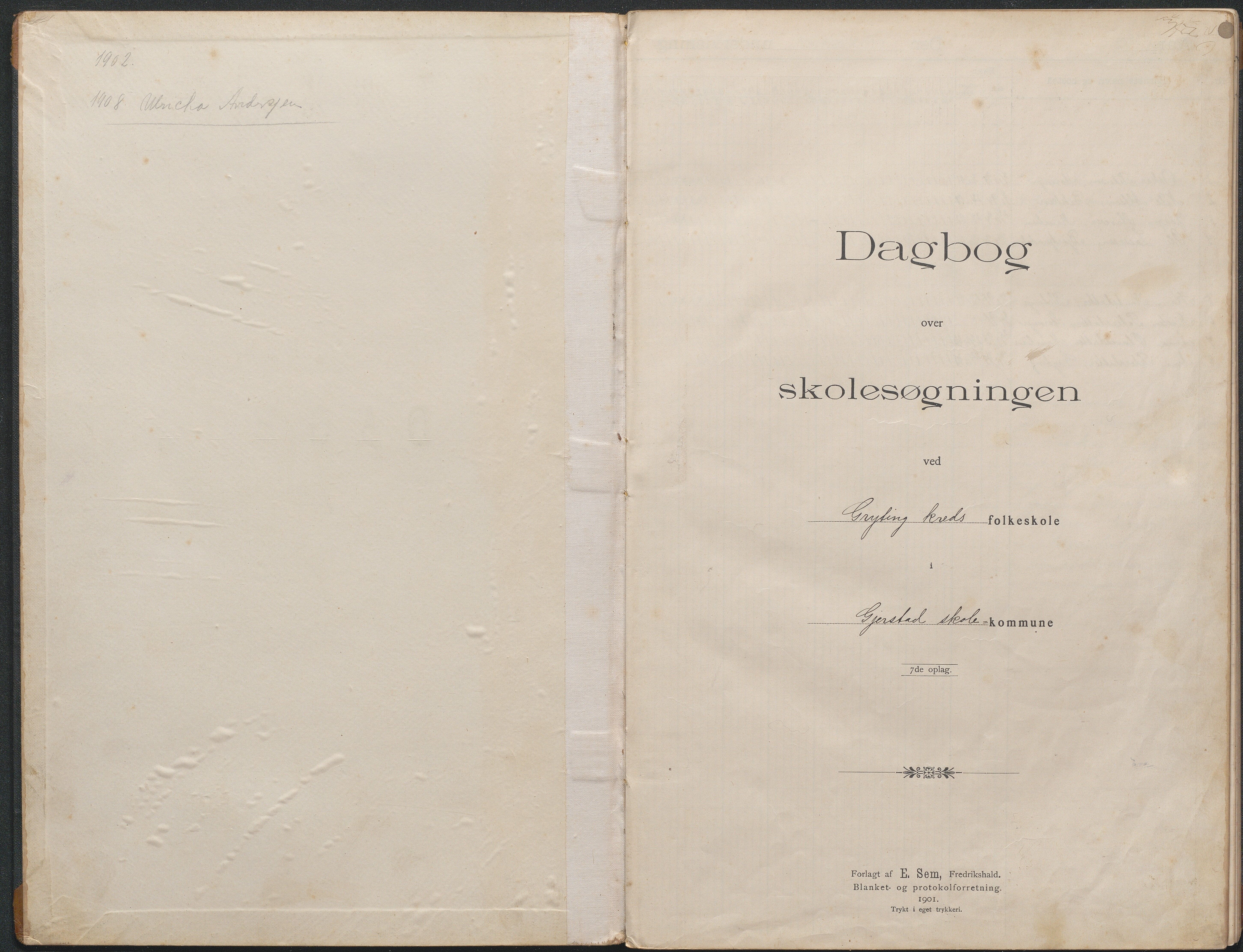 Gjerstad Kommune, Egeland- Brokeland og Gryting skole, AAMA/KA0911-550i/F01/L0002: Dagbok Gryting skole, 1902-1911