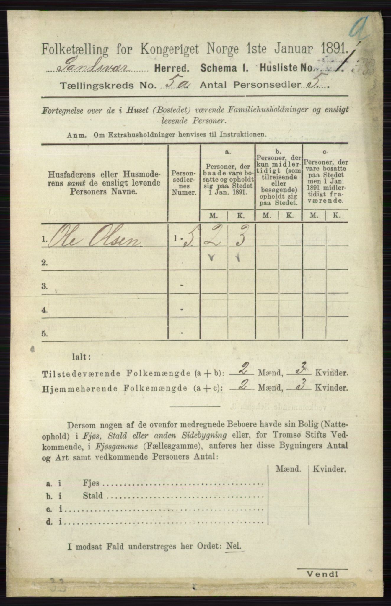 RA, 1891 census for 0629 Sandsvær, 1891, p. 2442