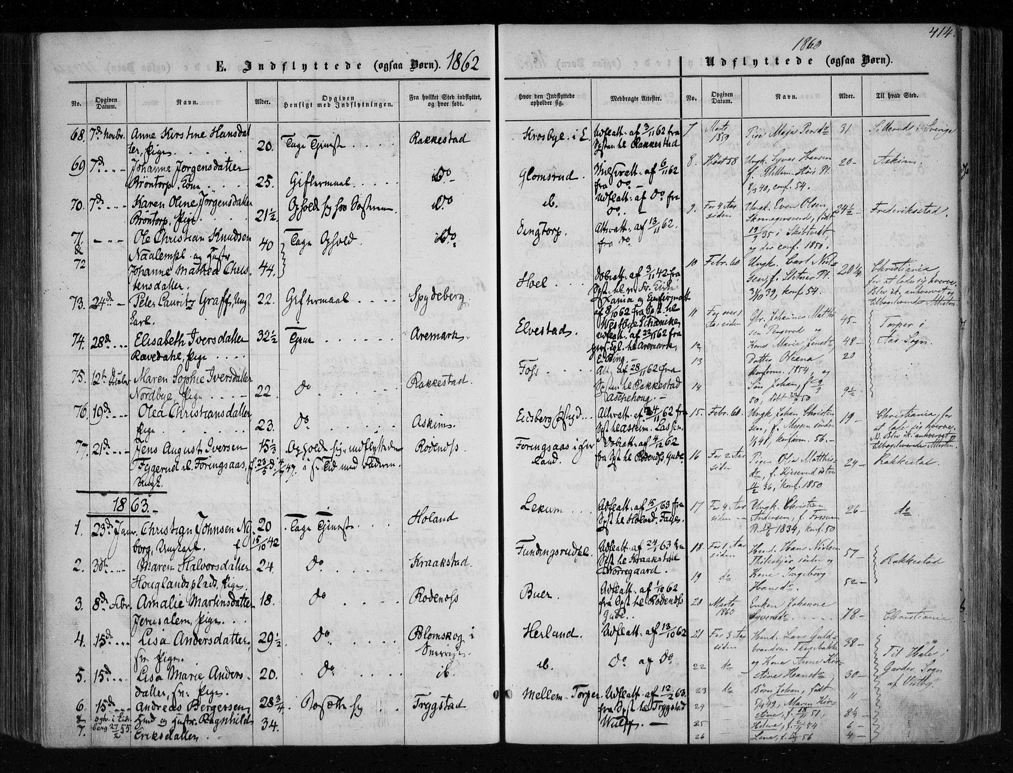 Eidsberg prestekontor Kirkebøker, SAO/A-10905/F/Fa/L0010.b: Parish register (official) no. I 10B, 1857-1866, p. 414
