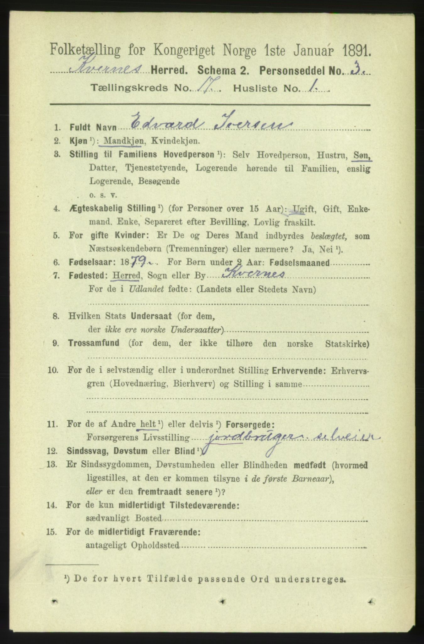 RA, 1891 census for 1553 Kvernes, 1891, p. 7151