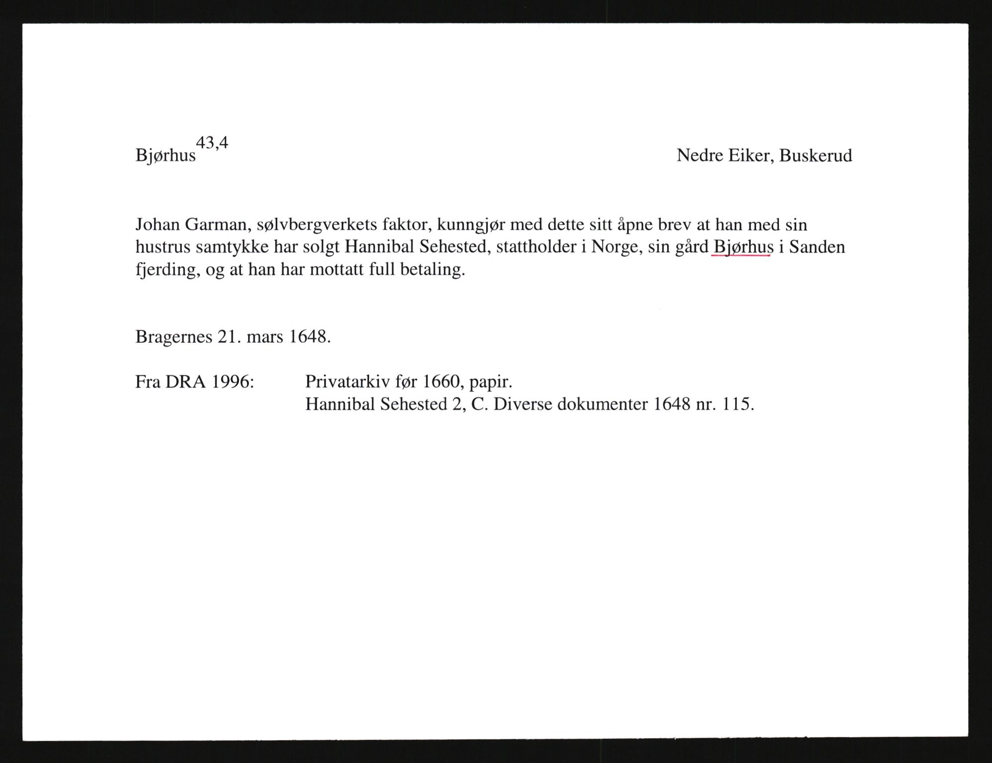 Riksarkivets diplomsamling, AV/RA-EA-5965/F35/F35e/L0015: Registreringssedler Buskerud 4, 1400-1700, p. 835