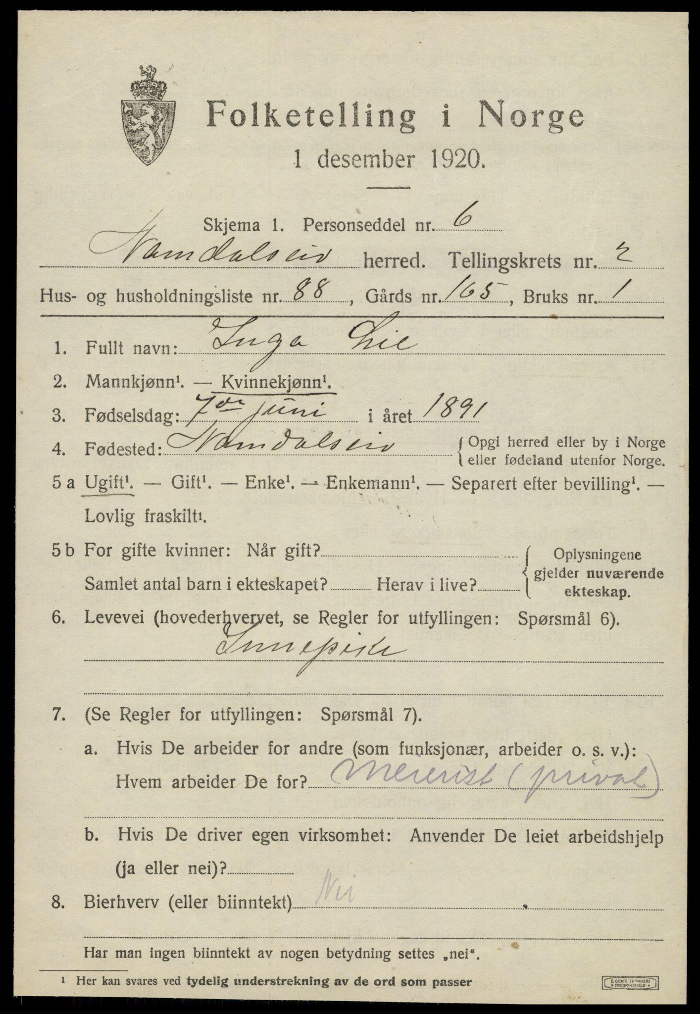 SAT, 1920 census for Namdalseid, 1920, p. 2328