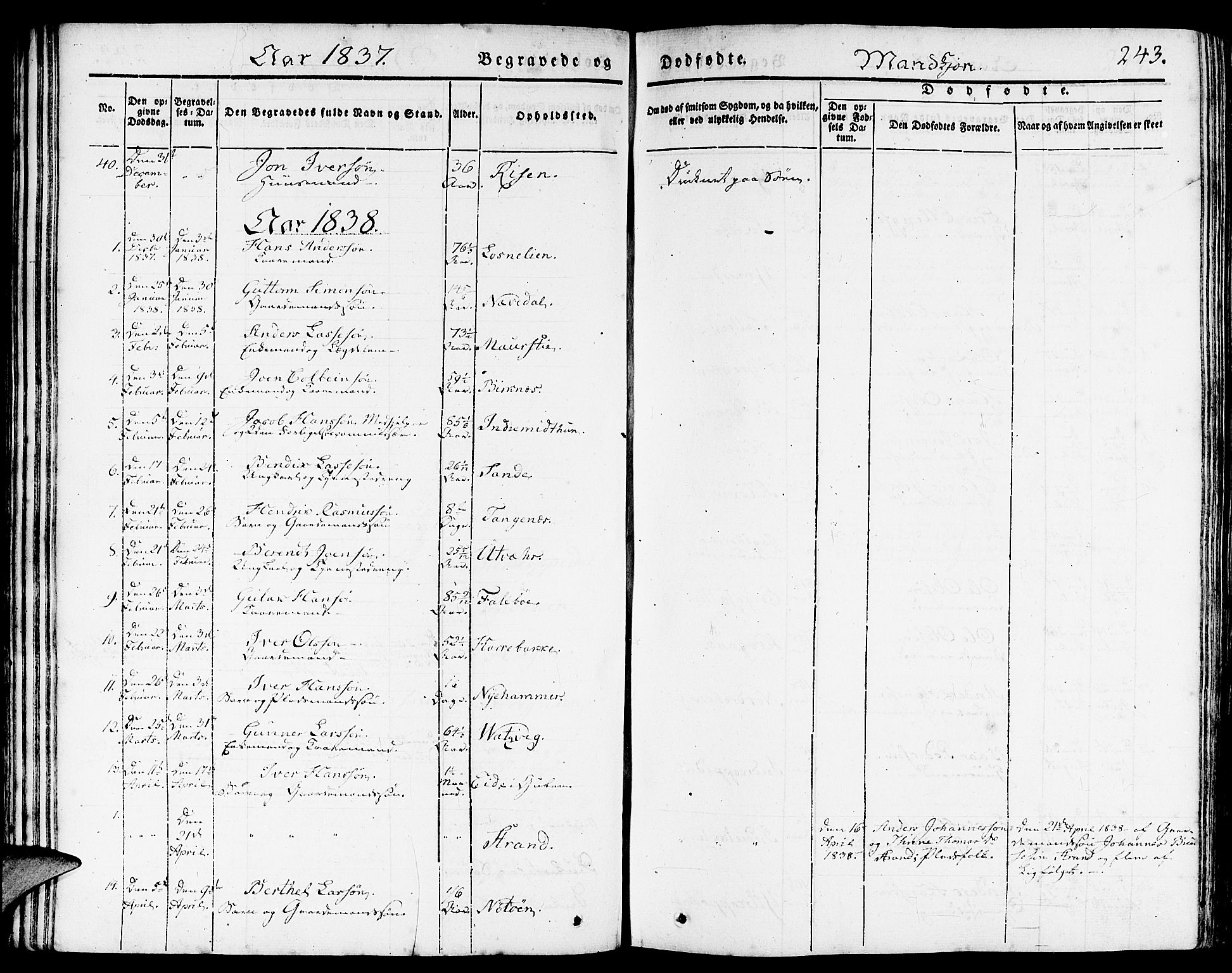 Gulen sokneprestembete, AV/SAB-A-80201/H/Haa/Haaa/L0020: Parish register (official) no. A 20, 1837-1847, p. 243