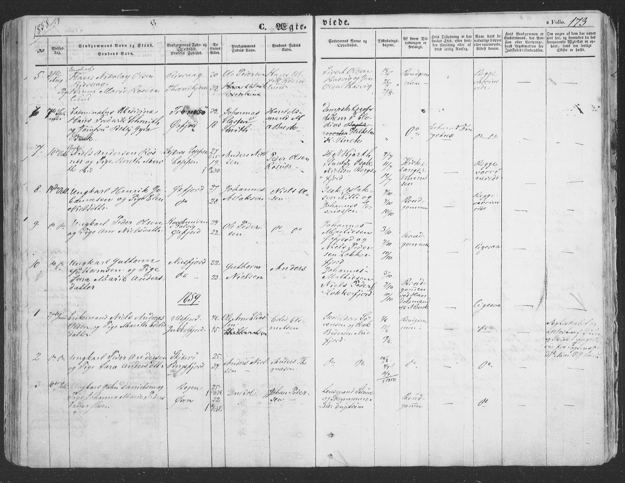 Loppa sokneprestkontor, SATØ/S-1339/H/Ha/L0004kirke: Parish register (official) no. 4, 1849-1868, p. 173