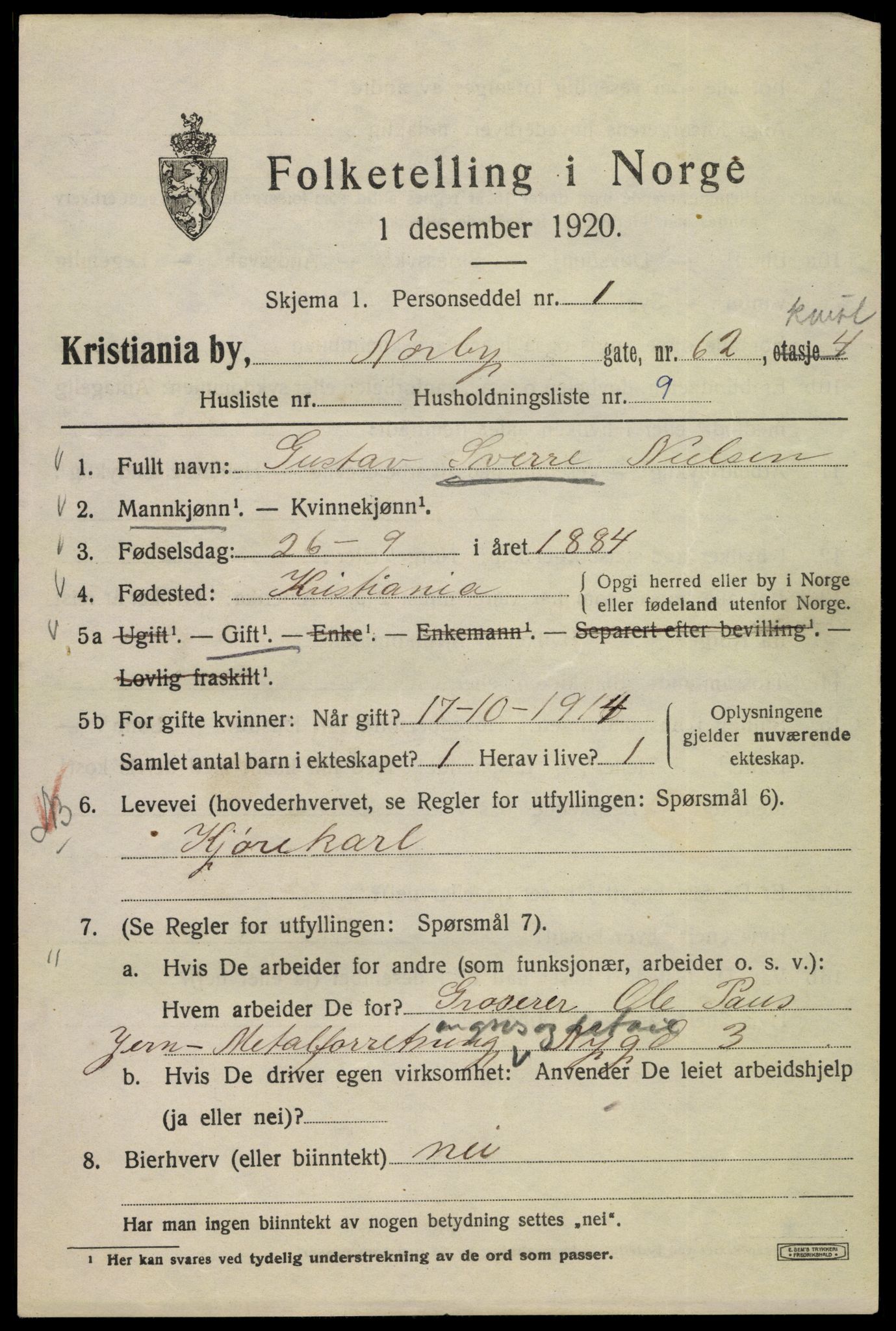 SAO, 1920 census for Kristiania, 1920, p. 420909