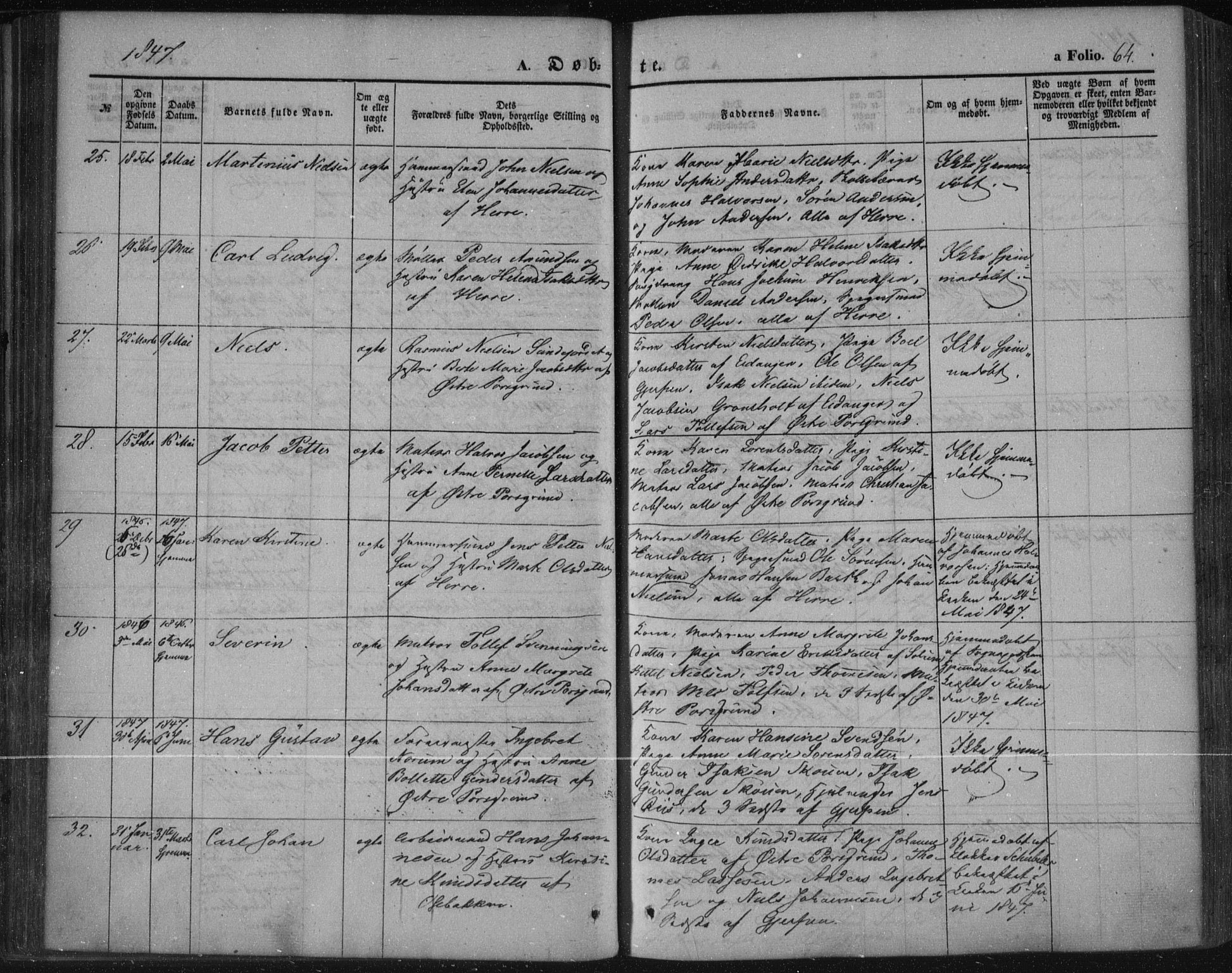 Porsgrunn kirkebøker , AV/SAKO-A-104/F/Fa/L0006: Parish register (official) no. 6, 1841-1857, p. 64