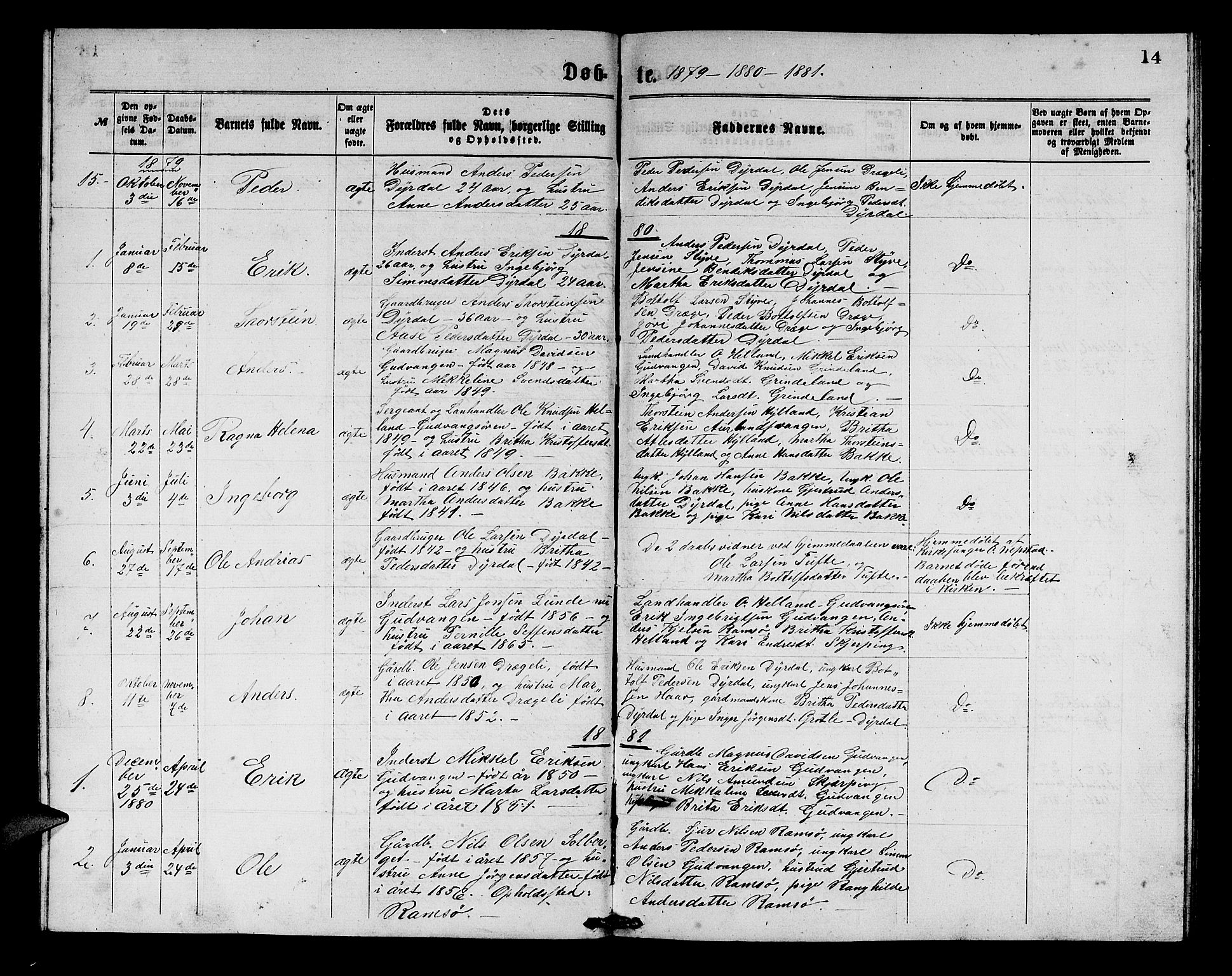 Aurland sokneprestembete, SAB/A-99937/H/Hb/Hbc/L0001: Parish register (copy) no. C 1, 1868-1883, p. 14