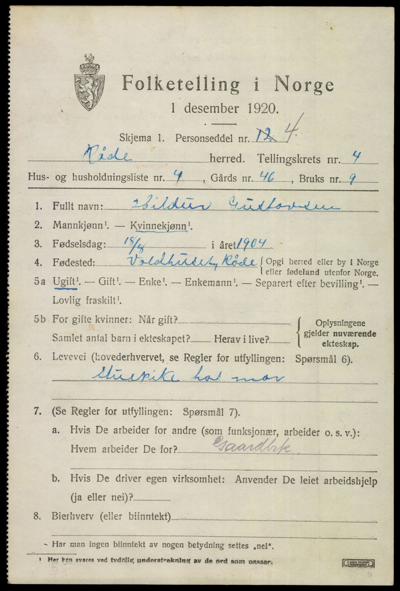 SAO, 1920 census for Råde, 1920, p. 4063