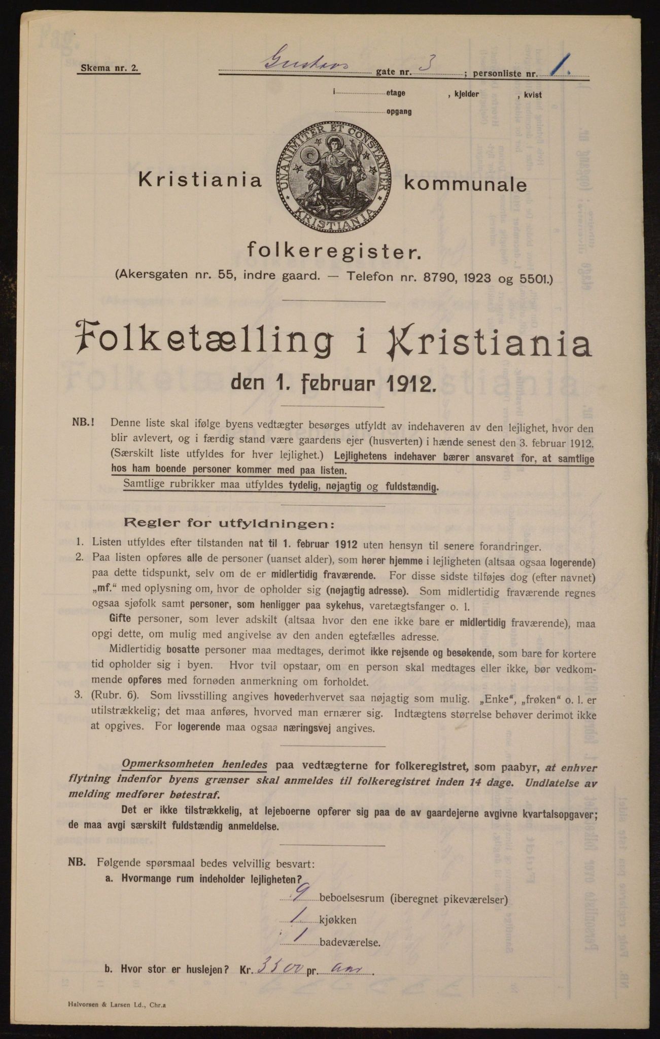 OBA, Municipal Census 1912 for Kristiania, 1912, p. 32461