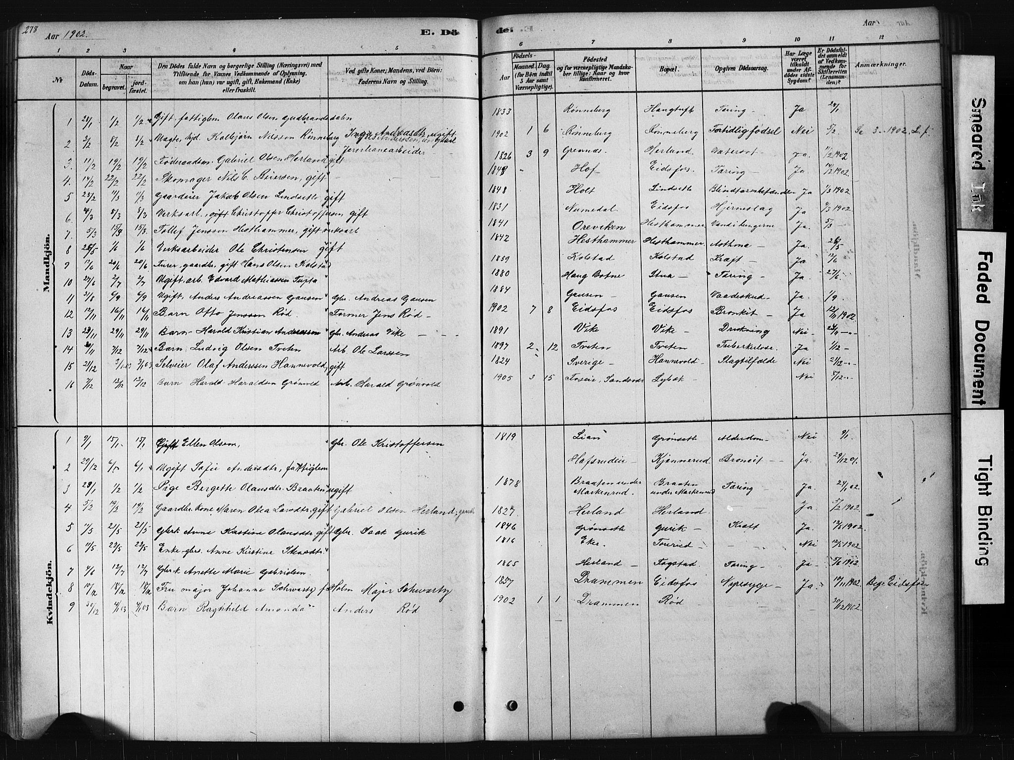 Hof kirkebøker, AV/SAKO-A-64/G/Ga/L0004: Parish register (copy) no. I 4, 1878-1930, p. 278