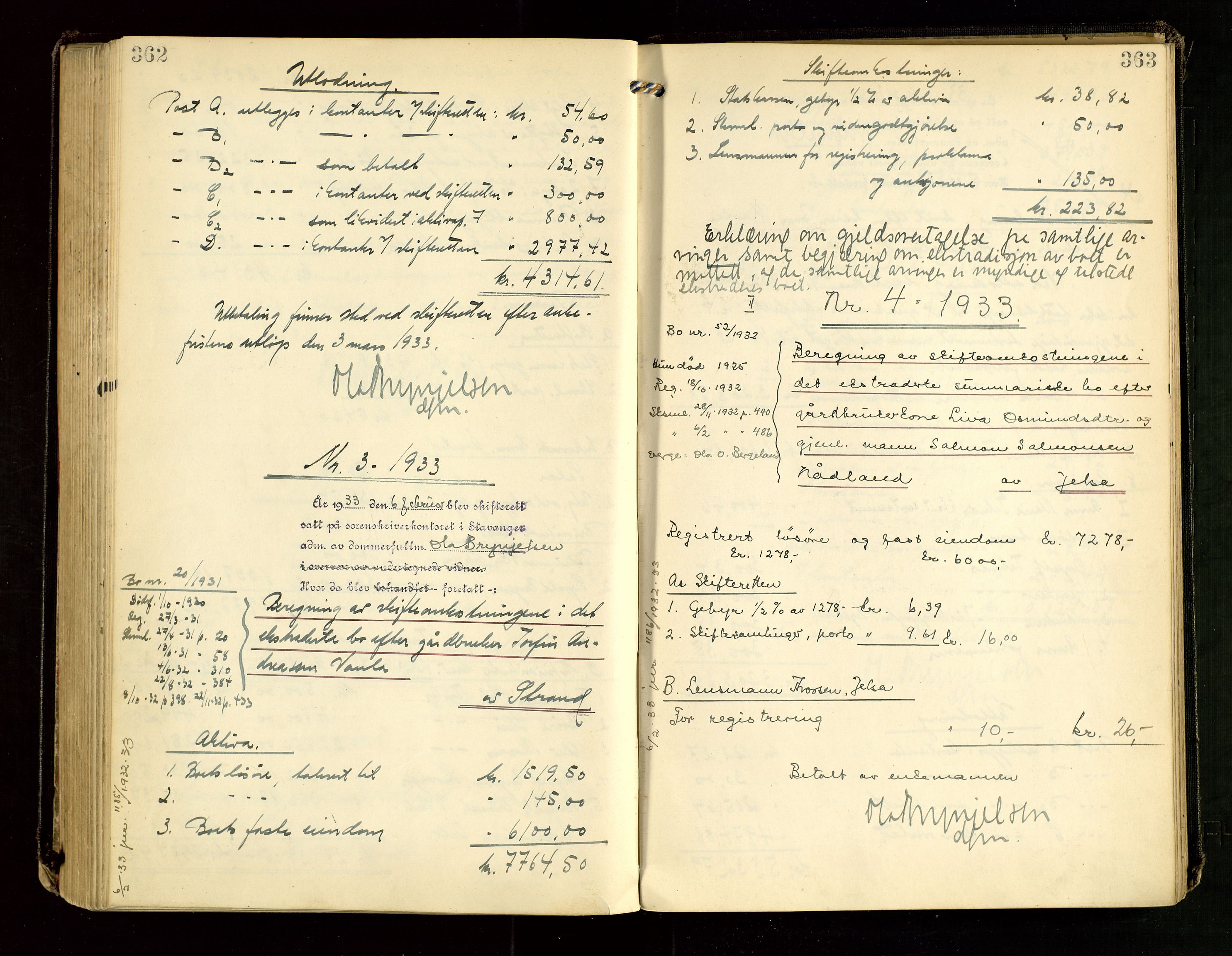 Ryfylke tingrett, AV/SAST-A-100055/001/IV/IVG/L0007: Skifteutlodningsprotokoll Med register, 1929-1933, p. 362-363