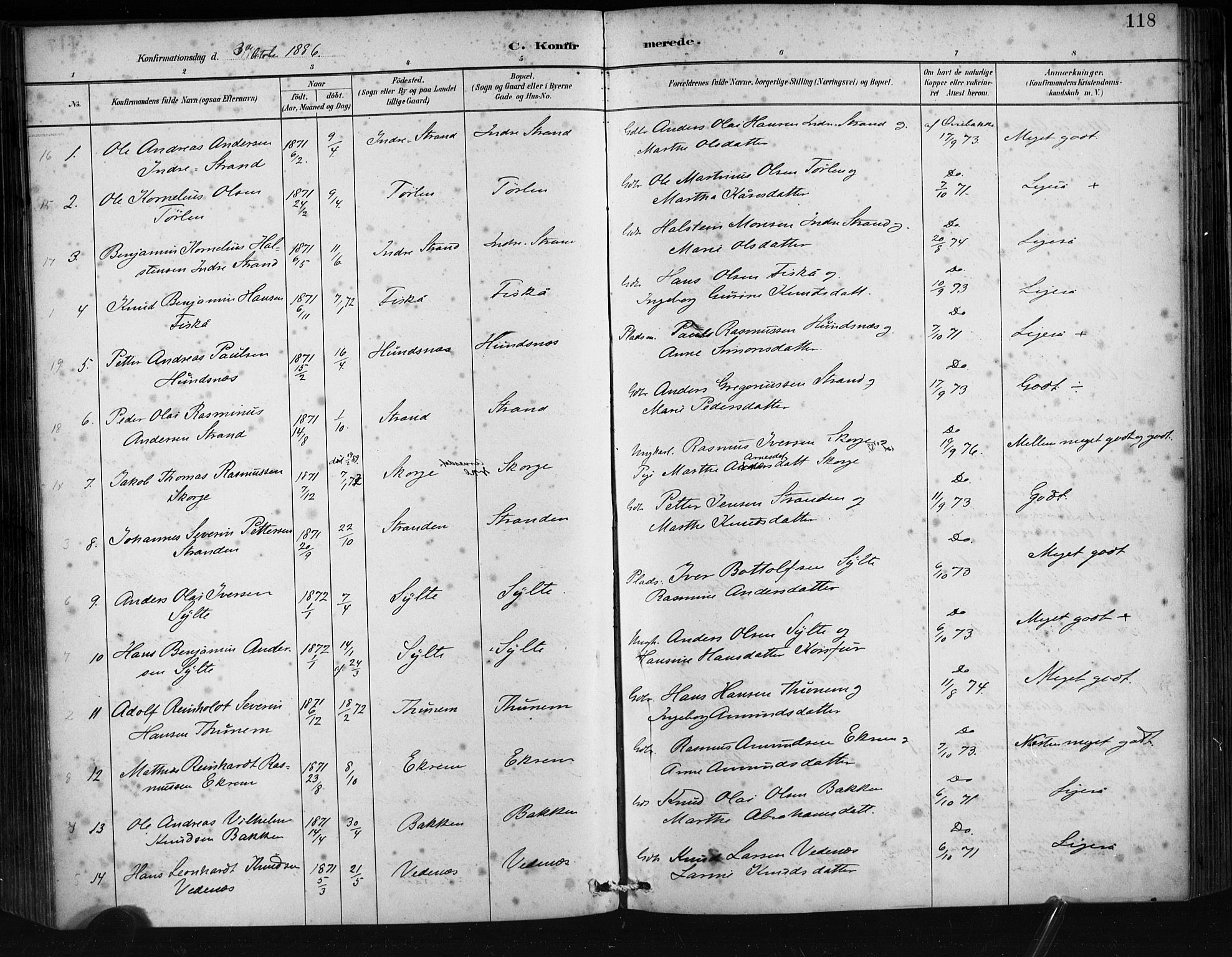 Ministerialprotokoller, klokkerbøker og fødselsregistre - Møre og Romsdal, AV/SAT-A-1454/501/L0008: Parish register (official) no. 501A08, 1885-1901, p. 118