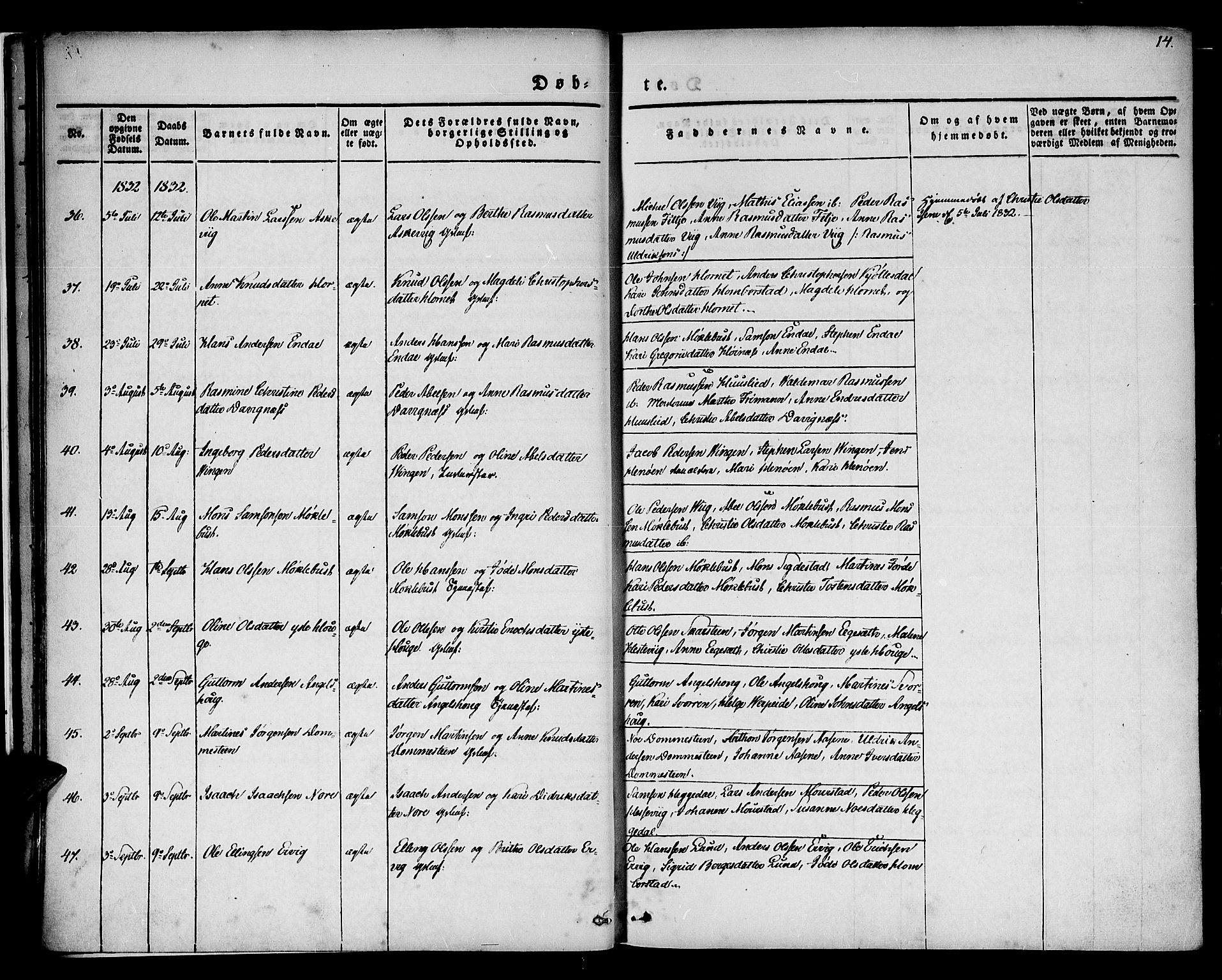 Davik sokneprestembete, AV/SAB-A-79701/H/Haa/Haaa/L0004: Parish register (official) no. A 4, 1830-1849, p. 14