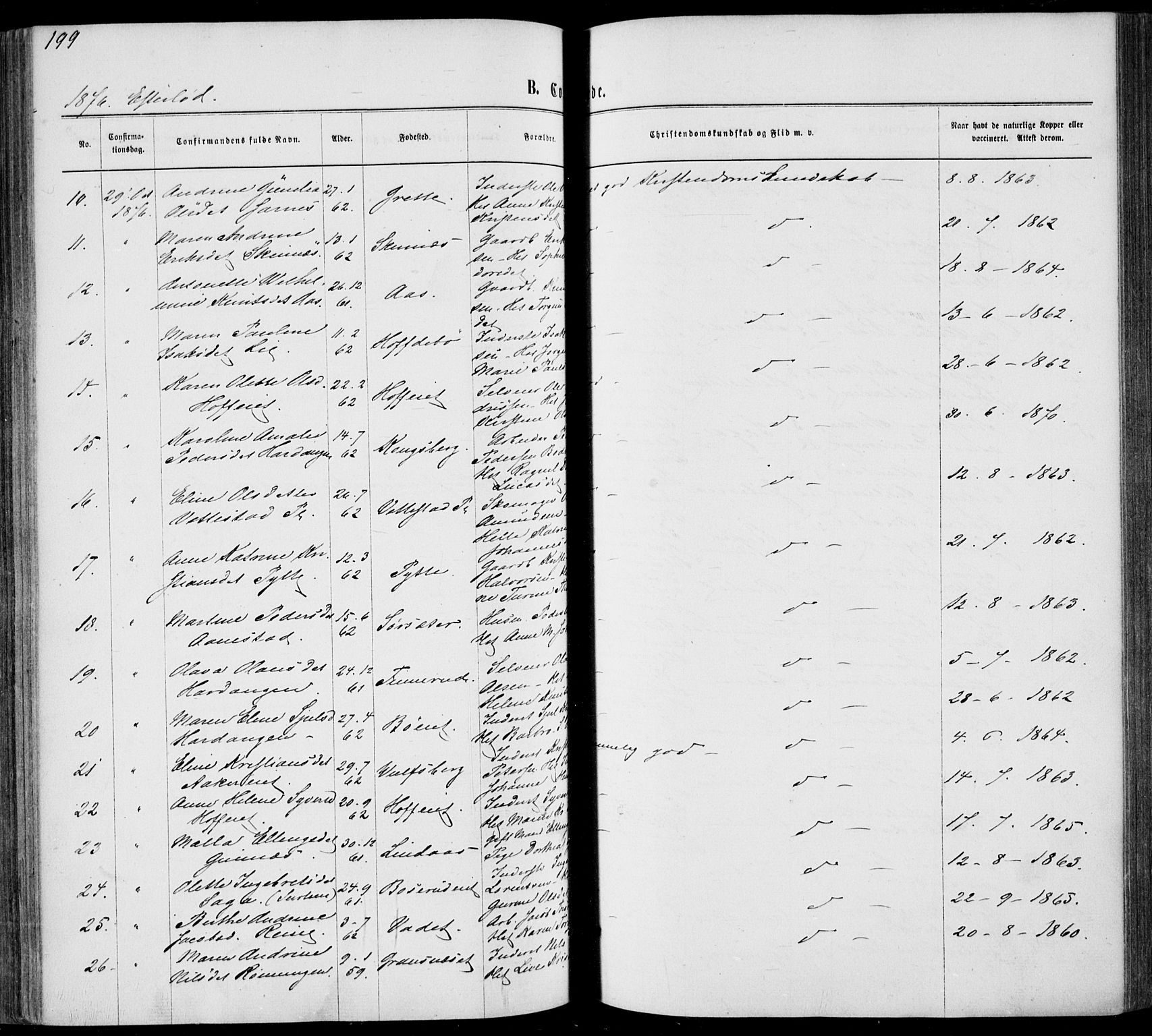 Sandsvær kirkebøker, AV/SAKO-A-244/F/Fa/L0007: Parish register (official) no. I 7, 1869-1877, p. 199