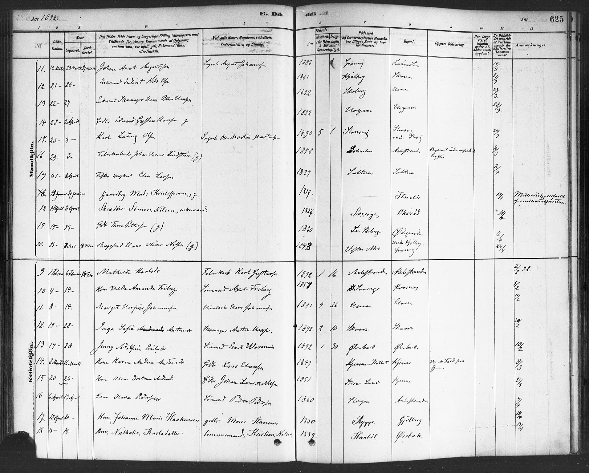 Onsøy prestekontor Kirkebøker, SAO/A-10914/F/Fa/L0006: Parish register (official) no. I 6, 1878-1898, p. 625